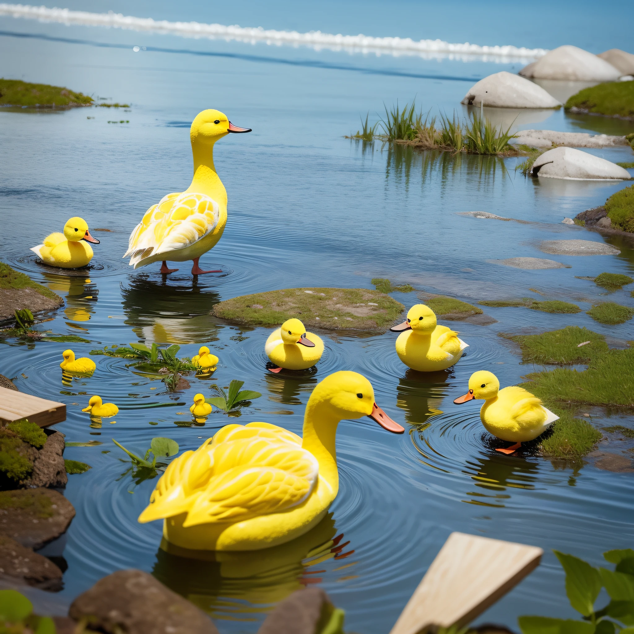 Araffe Japanese model, hyperrealistic, drinking water in a glass with lots of ice next to yellow ducklings in a meadow,