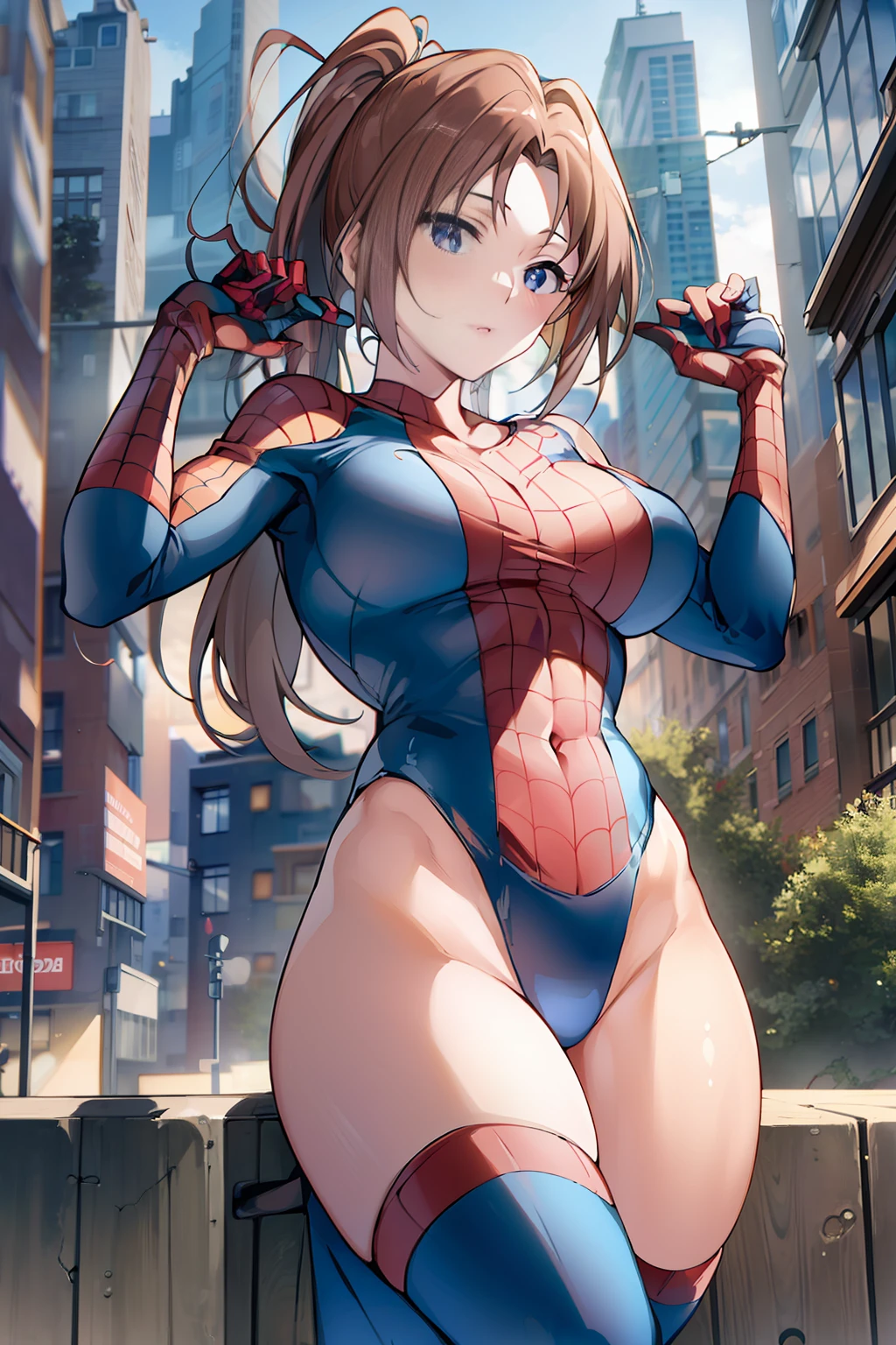 (masterpiece, best quality, 8k, highres:1.2), spider costume, tight leotard, sexy pose, buildings, big moon,
