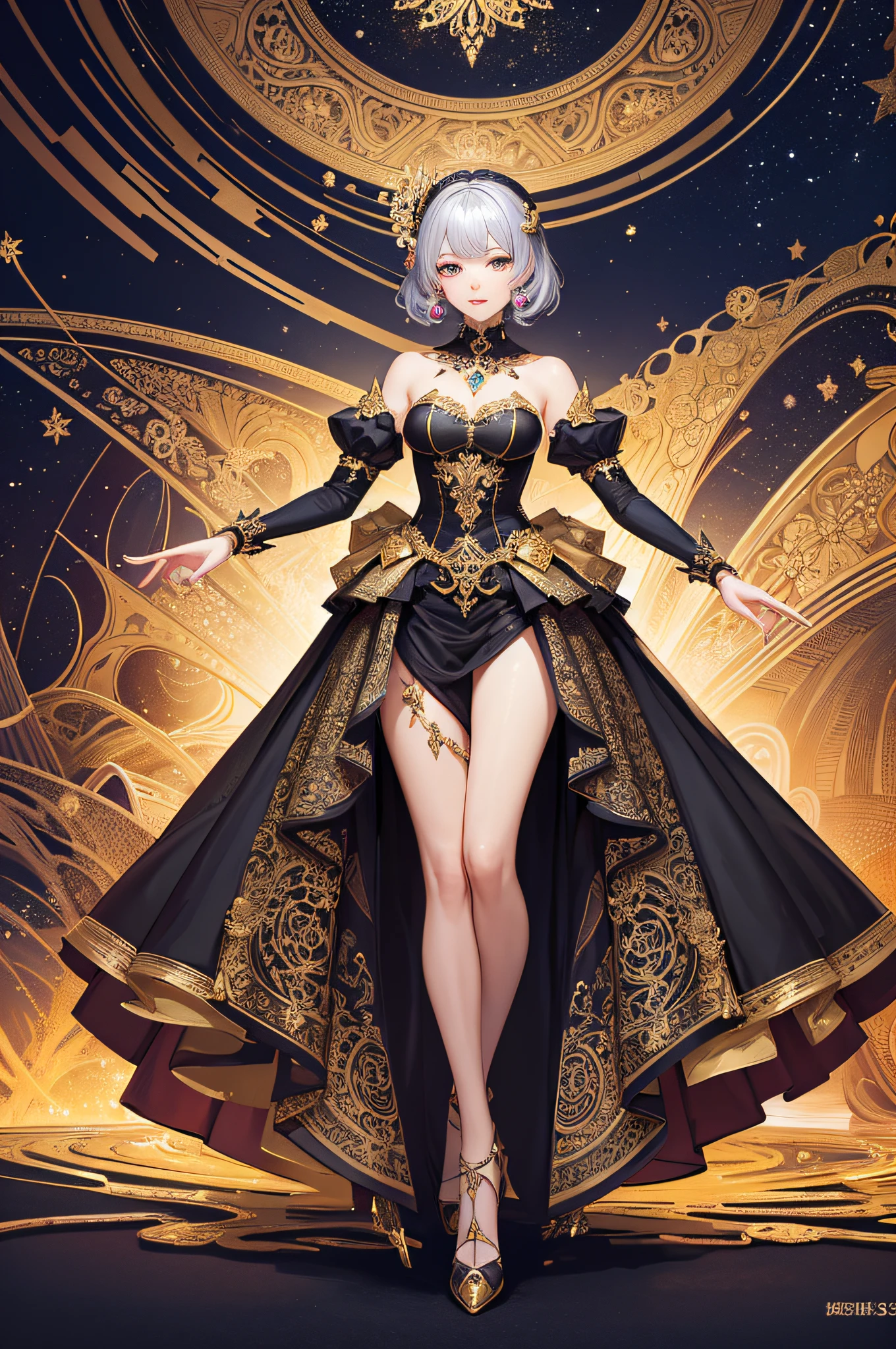 (Masterpiece, Top Quality, Best Quality, Official Art, Beauty and Aesthetics: 1.2), (1girl: 1.3), Extreme Detail, (Fractal Art: 1.3), Colorful, Most Detailed, Full Body, Full Body, Beauty, Noble Empress, Stiletto Heels