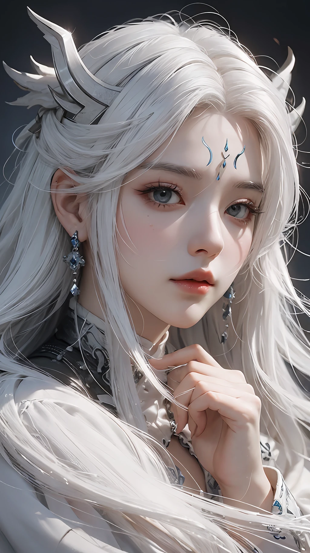 Close-up of a woman with white hair and white mask, beautiful character painting, Guvez style artwork, white-haired god, epic exquisite character art, amazing character art, Fan Qi, Wu Zhun Shifan,