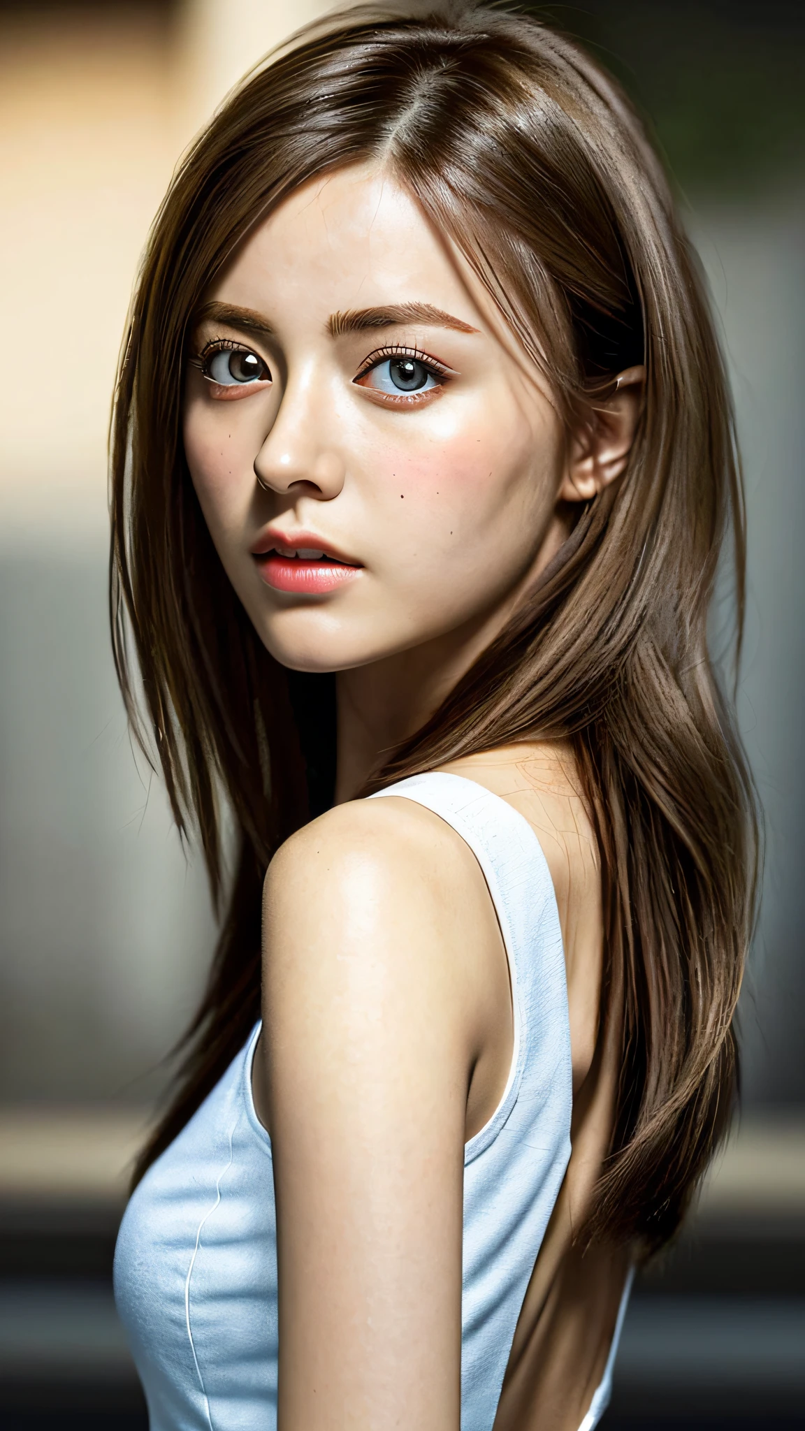 ((masterpiece:1.4, best quality)), ((masterpiece, best quality)), (photo realistic:1.4), professional lighting, physically-based rendering, very cute, big eyes, extremely detailed eyes and face, eyes with beautiful details, (beautiful japanese girl:1.05), face focus, from back