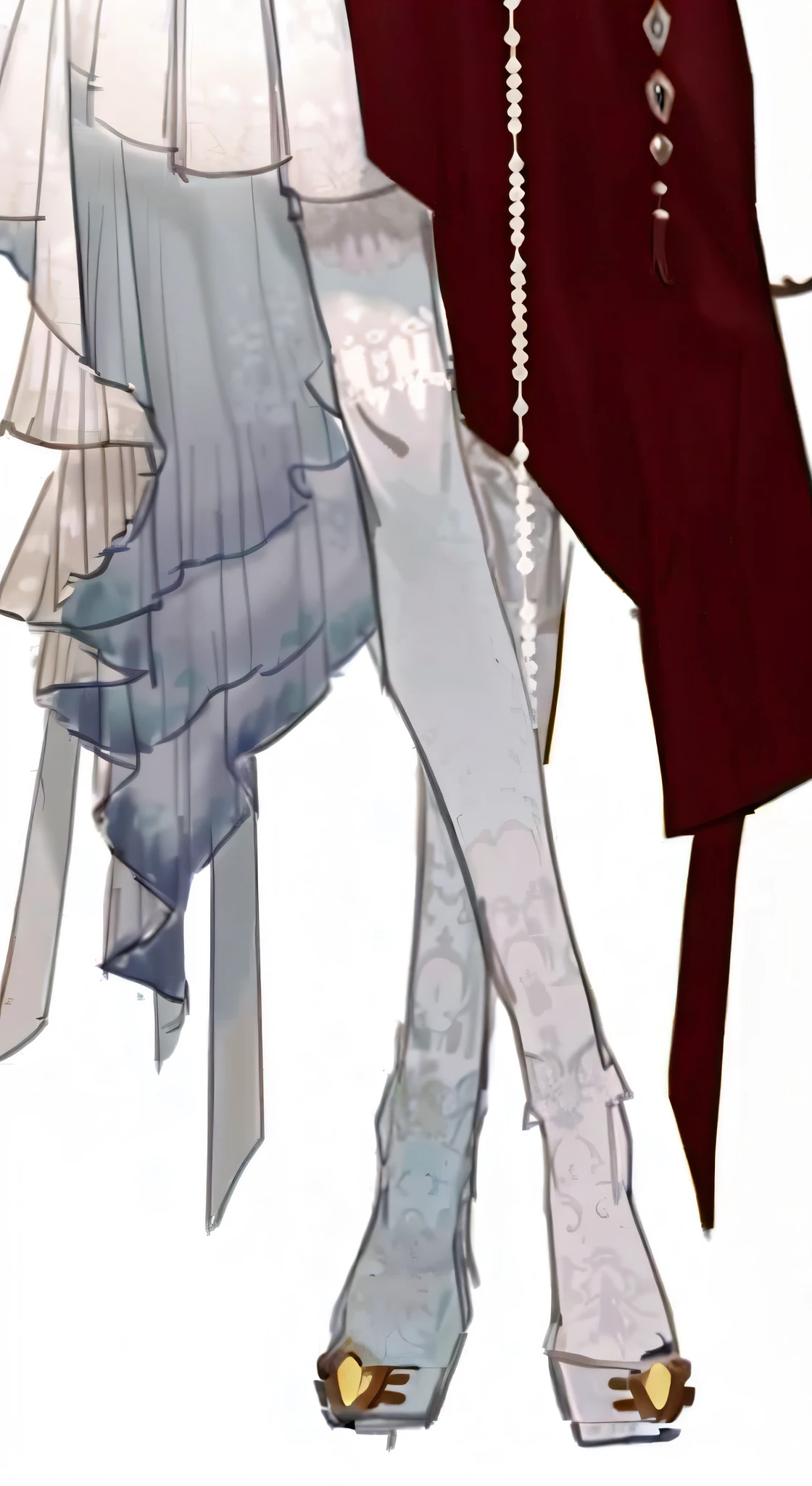 anime - style illustration of a woman in a wedding dress and a man in a suit, ((wearing aristocrat robe)), delicate androgynous prince, very detailed and rich clothing, full body details, wearing fantasy formal clothing, wearing fancy clothes, detailed clothes, grayscale phtoto with red dress, long elegant tail, fine details. anime, exquisite and handsome wings