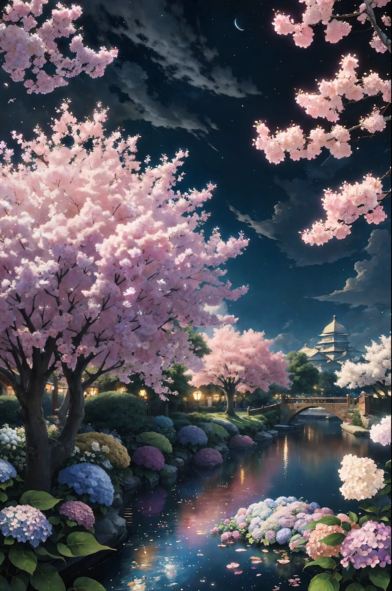 paint (strokes)+, atmosphere, intricate, clouds, aspect ratio 1:1, raytracing, Bokeh, smooth, (colorful), (detailed complex busy background: 0.8), hydrangea, repair drones, (night:1.4), Sharp Eyeliner, intricate details, hand on Chinese sword, beautiful, flat illustration, scenery, detail love, (ultra-detailed), day, photon mapping, ((intricate details)), ship wake, (The Peach Tree), crowd,