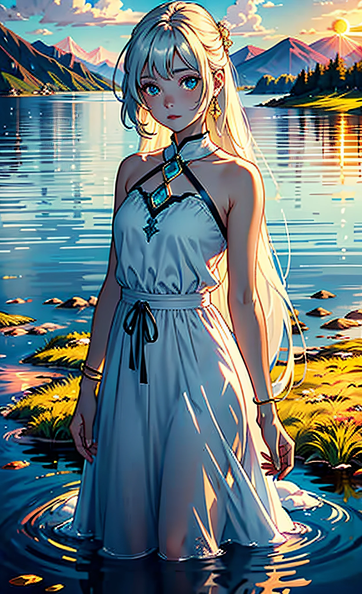 1 girl, serene expression, mesmerizing eyes, straight long hair, flowing dress, poised posture, porcelain skin, subtle blush, crystal pendant
BREAK
golden hour, (rim lighting):1.2, warm tones, sun flare, soft shadows, vibrant colors, painterly effect, dreamy atmosphere
BREAK
scenic lake, distant mountains, willow tree, calm water, reflection, sunlit clouds, peaceful ambiance, idyllic sunset, ultra detailed, official art, unity 8k wallpaper
, zentangle, mandala