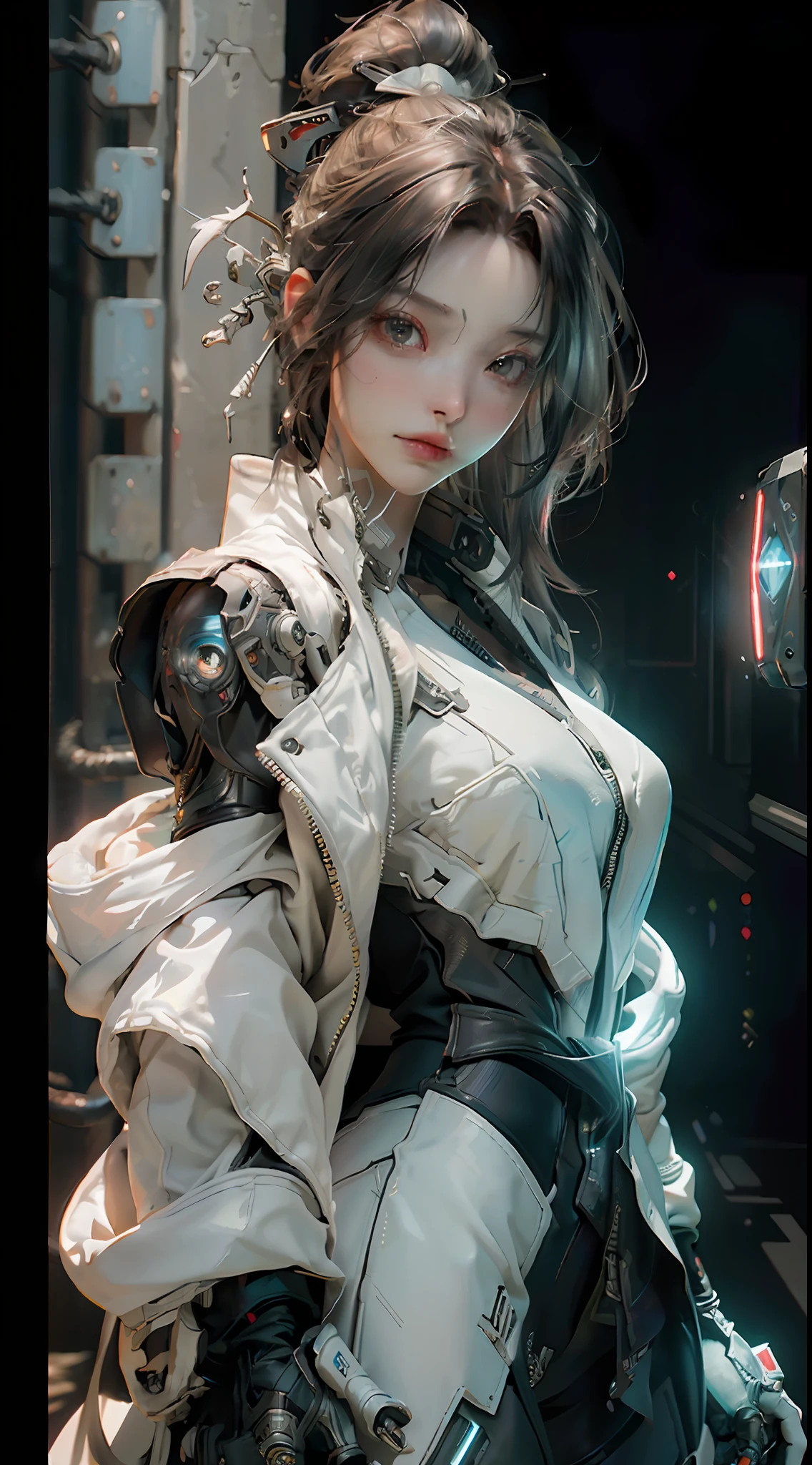 ((Best quality)), ((masterpiece)), (detailed:1.4), 3D, an image of a beautiful cyberpunk female,HDR (High Dynamic Range),Ray Tracing,NVIDIA RTX,Super-Resolution,Unreal 5,Subsurface scattering,PBR Texturing,Post-processing,Anisotropic Filtering,Depth-of-field,Maximum clarity and sharpness,Multi-layered textures,Albedo and Specular maps,Surface shading,Accurate simulation of light-material interaction,Perfect proportions,Octane Render,Two-tone lighting,Wide aperture,Low ISO,White balance,Rule of thirds,8K RAW,