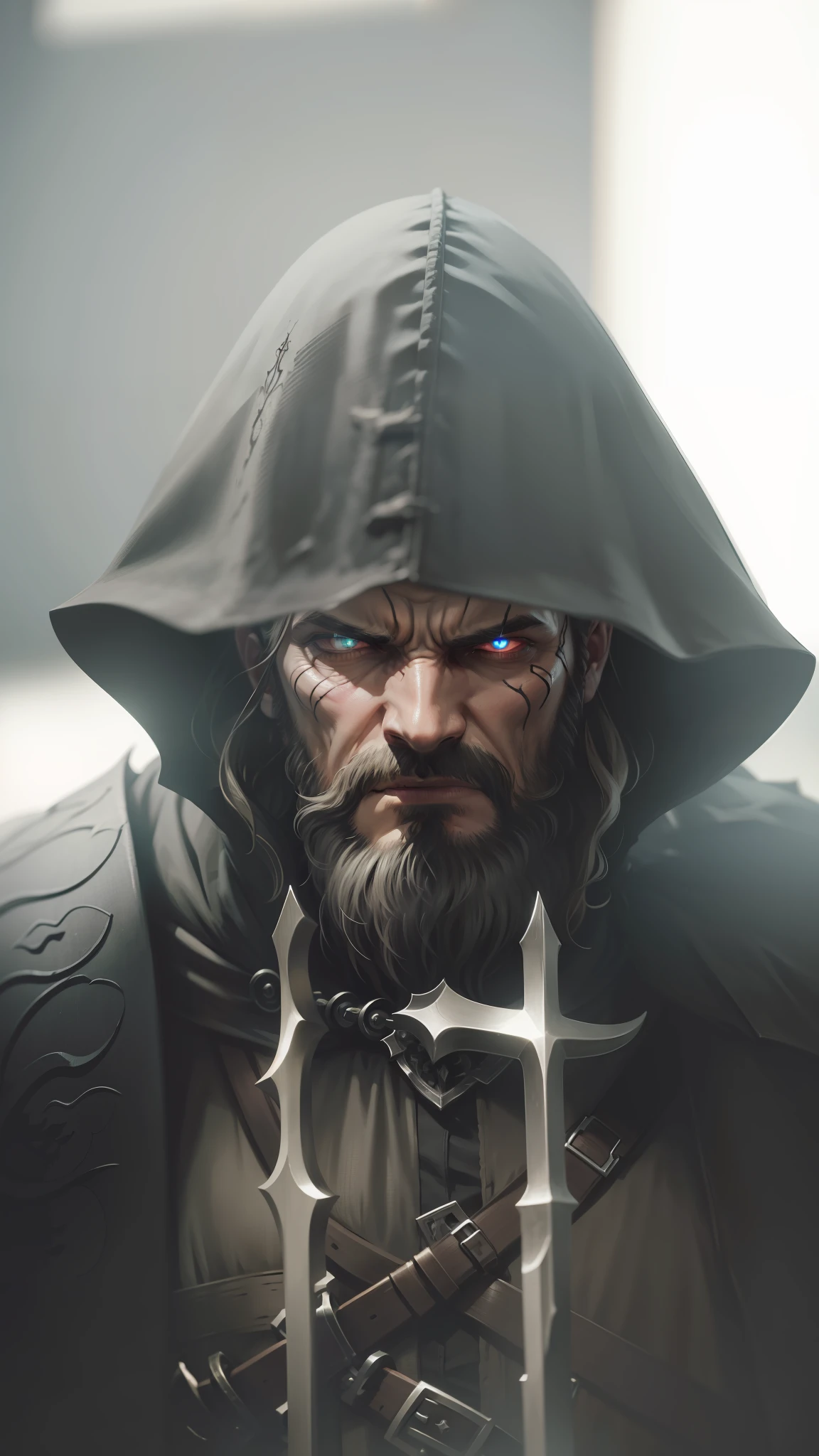(extremely detailed 8k wallpaper), a medium shot photo of a fearful necromancer, Intricate, High Detail, dramatic,beard,dark background,