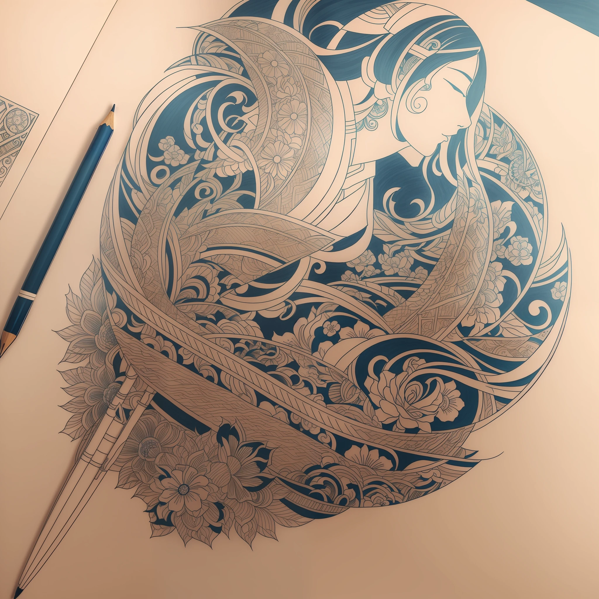 Design a tattoo drawing, in line with Japanese style, suitable for girls, with historical stories, simple lines, and beautiful color matching --auto --s2