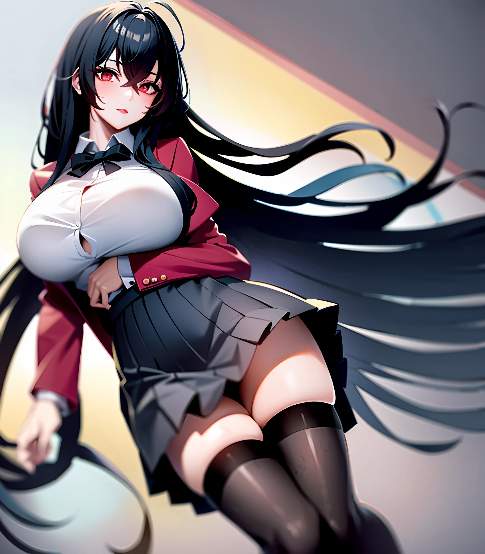 High school girl in white blouse and red checked skirt, red checked skirt, long black hair untied, pinched eyes, long lashes, well-styled and fairly large breasts, black underwear and skirt rolled up, black bra, black bra showing through, posing with emphasis on big breasts, naughty large breasts, naughty thighs, naughty anime style, beautiful anime schoolgirls, surreal schoolgirls, surreal schoolgirls, seductive anime girls, realistic schoolgirls, emphasized big breasts, naughty anime style, naughty thighs, naughty thighs, smooth anime CG art, surreal schoolgirls, surreal schoolgirls, seductive anime girls, realistic schoolgirls, smooth anime CG art, anime girls, beautiful anime schoolgirl, beautiful anime girl, beautiful charming anime teen, naughty anime style, photorealistic anime girl rendering, menhera