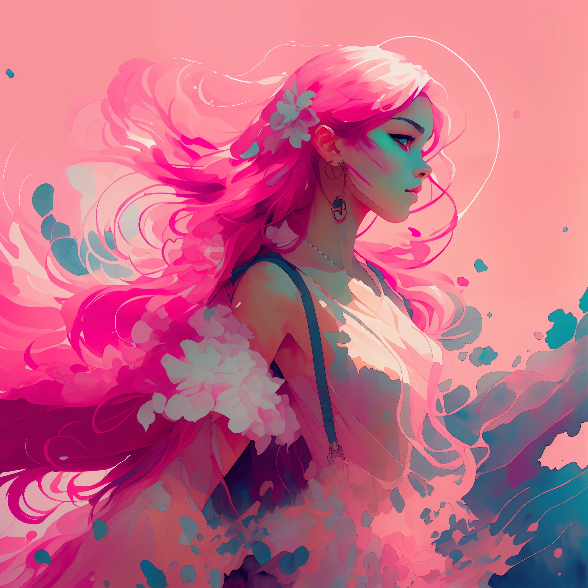 wtrcolor style, (pink) digital art, official art, windblown, masterpiece, gorgeous, ((watercolor)), ink splashes, intricate details. Great detail, [pinging: 0.7], Trending on Artstation, Han So hee --auto --s2