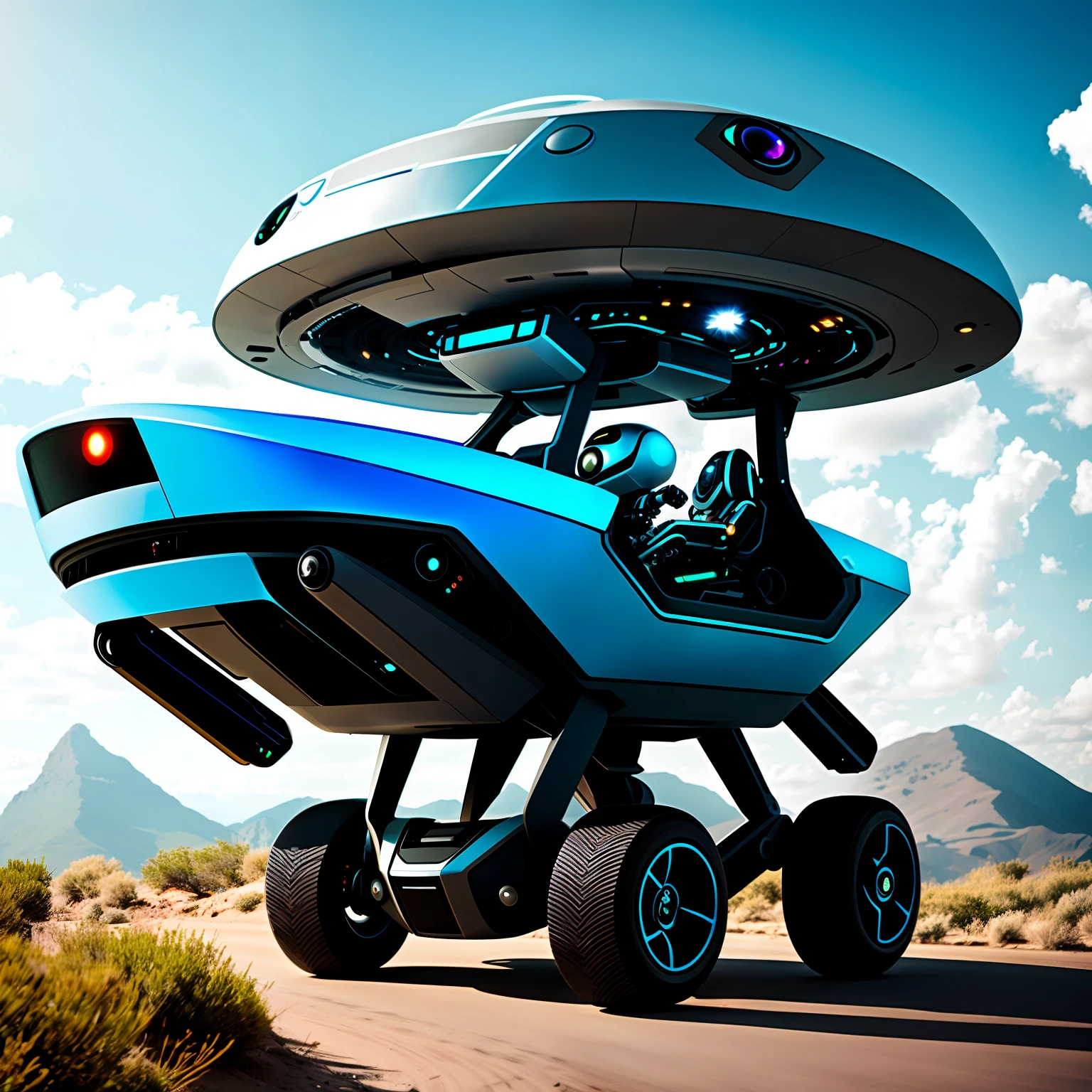 Futuristic robot traveling in a metiorito