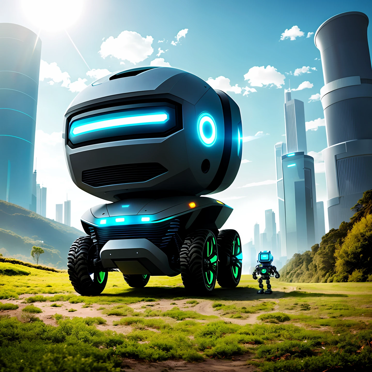 Futuristic robot traveling in a metiorito