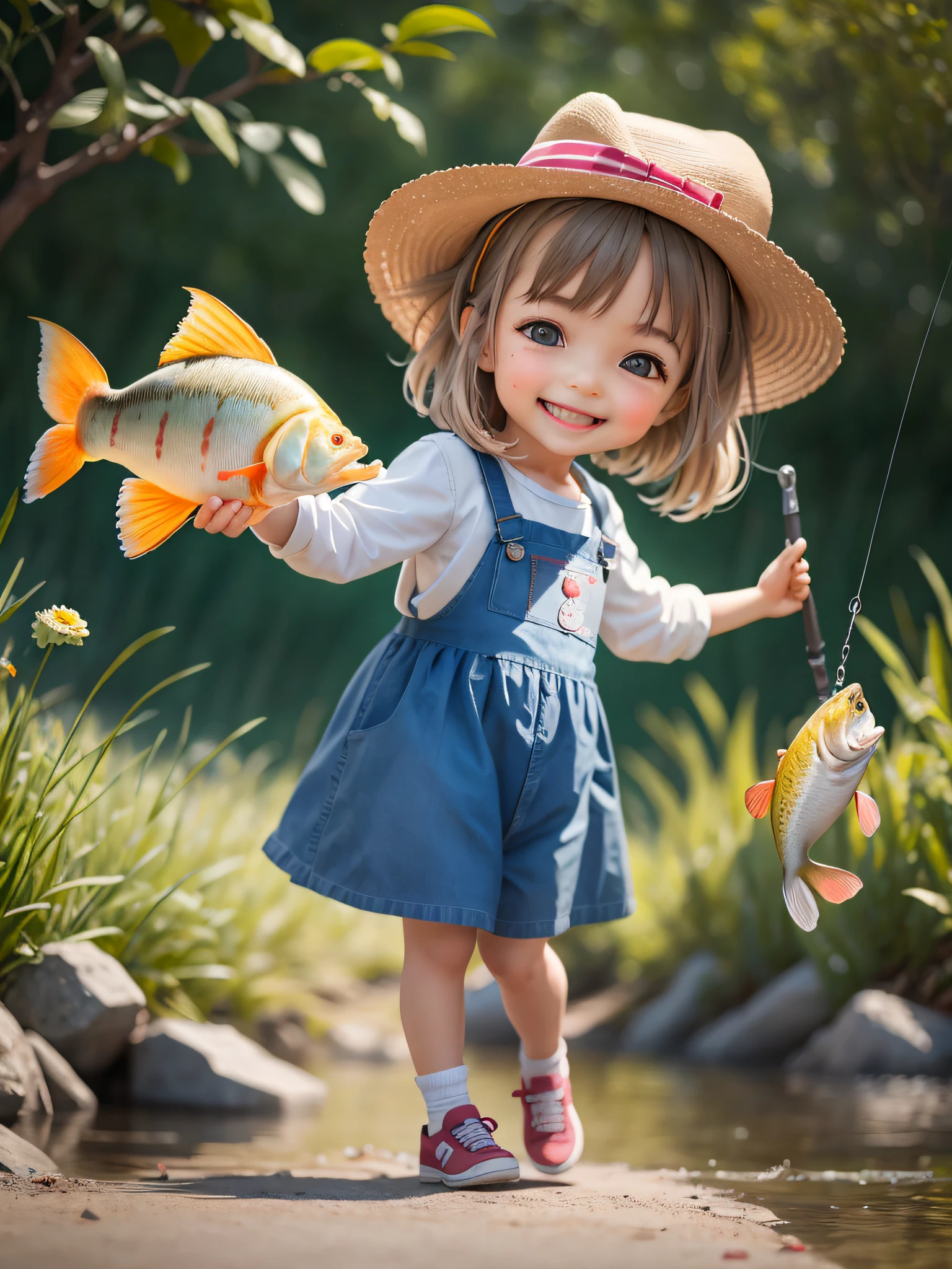 A cute *********** was especially happy to catch a fish