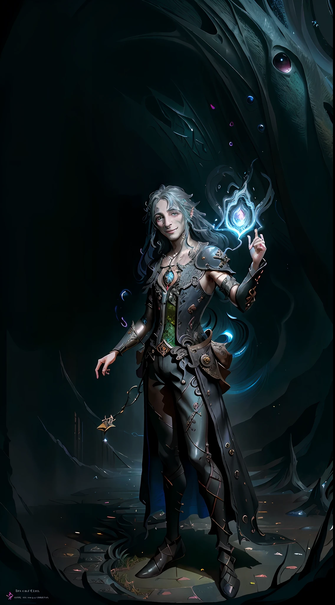 ((masterpiece, best quality, high quality)), 1boy, ((digital painting)), ((Gatekeeper of prompts)), (Gatekeeper, Key, Portal), Fantasy, Fine Art, Digital Art, (magic, mystery, ethereal), unique style, high texture, Intricate details, vivid colors, ((JRR Tolkien, Salvador Dali, Brian Froud)), absurdres, (Dynamic Pose, Vigilant Stance), Fantasy Art, Magic, Protector, Surreal, symbolic, (evil smile),