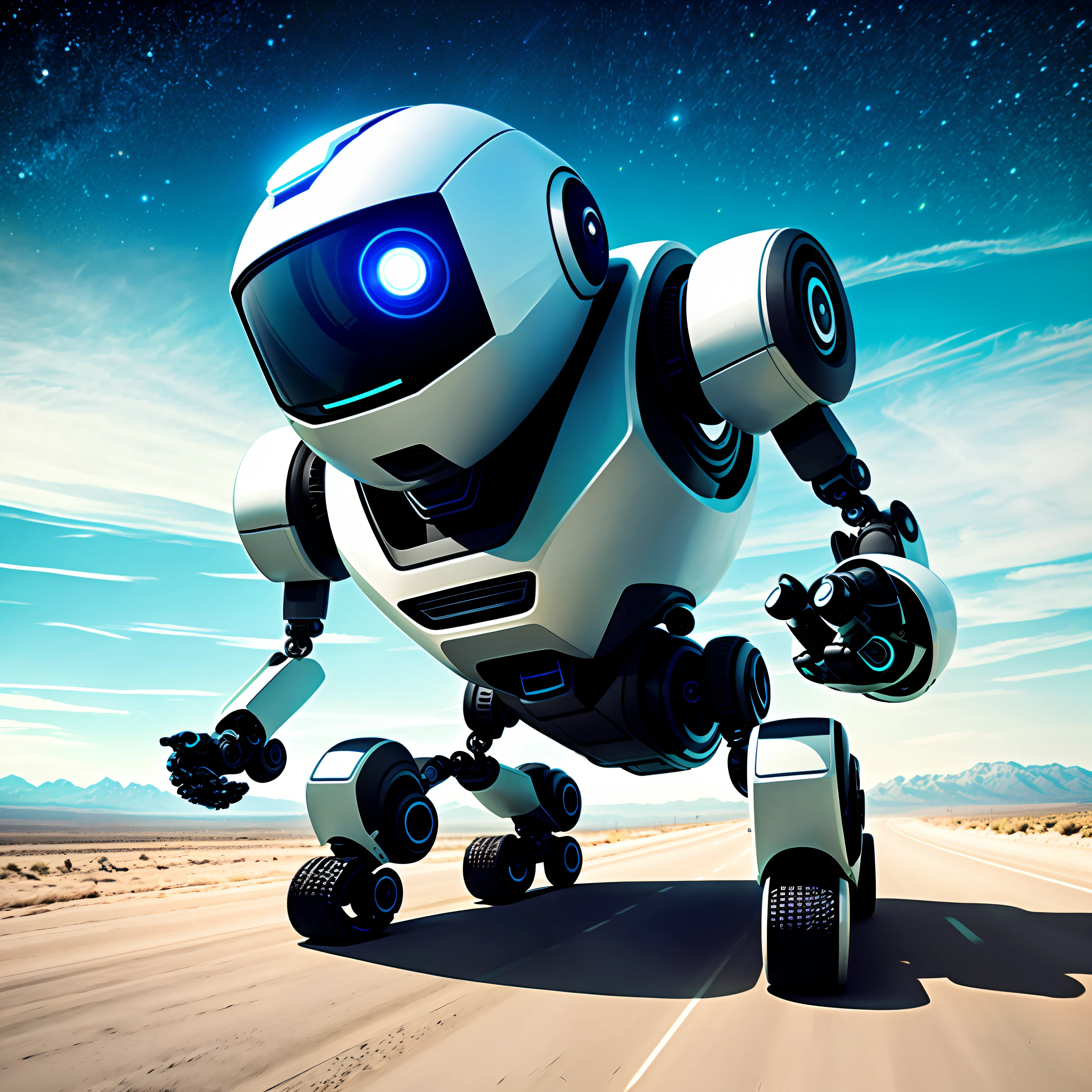 Futuristic robot traveling in a metiorito