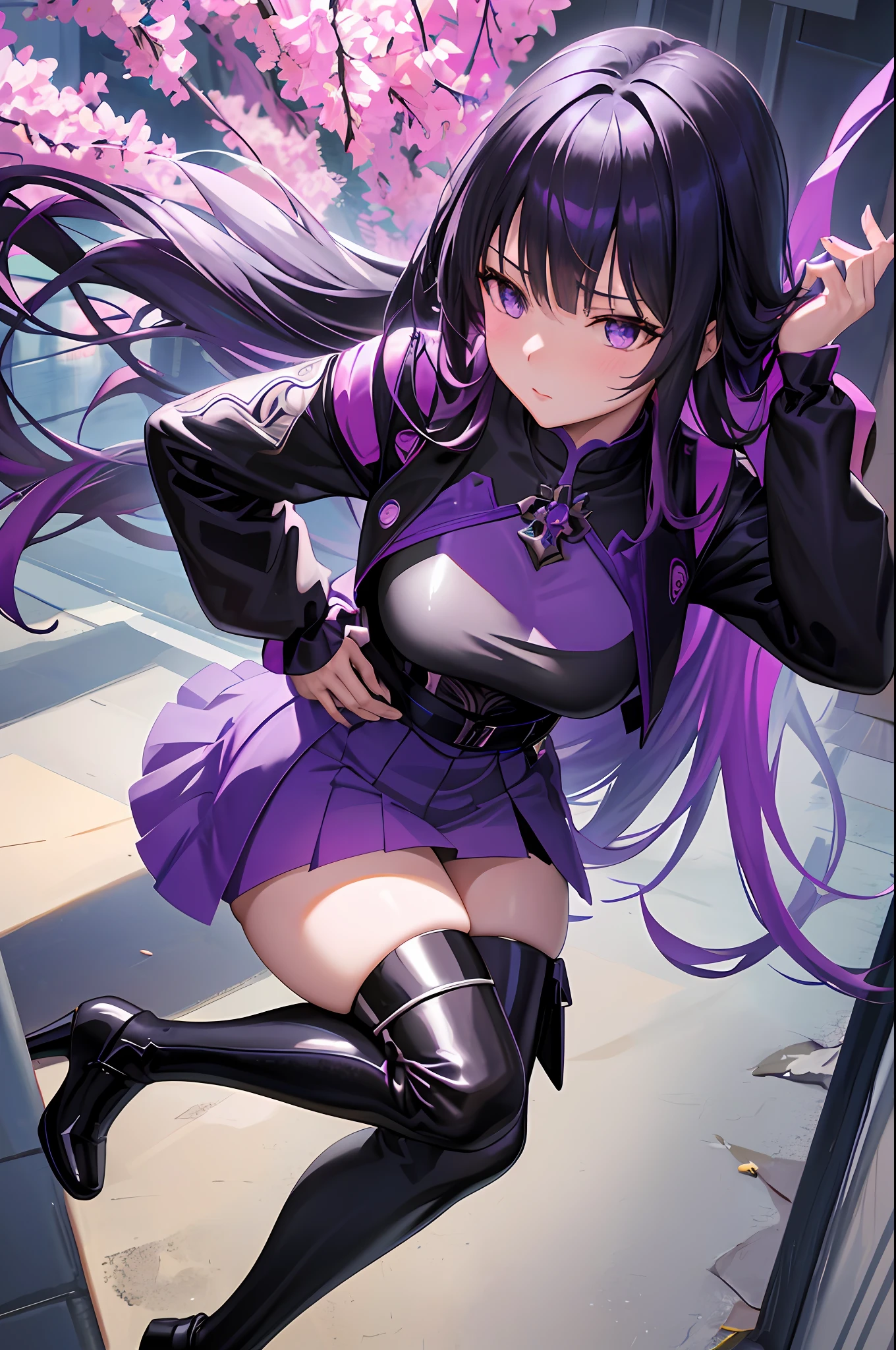 a close up of a woman in a black and purple outfit, best anime 4k konachan wallpaper, ayaka genshin impact, badass anime 8 k, anime style 4 k, seductive anime girl, anime art wallpaper 4k, anime art wallpaper 4 k, anime art wallpaper 8 k, shadowverse style, anime wallpaper 4 k, 4k anime wallpaper