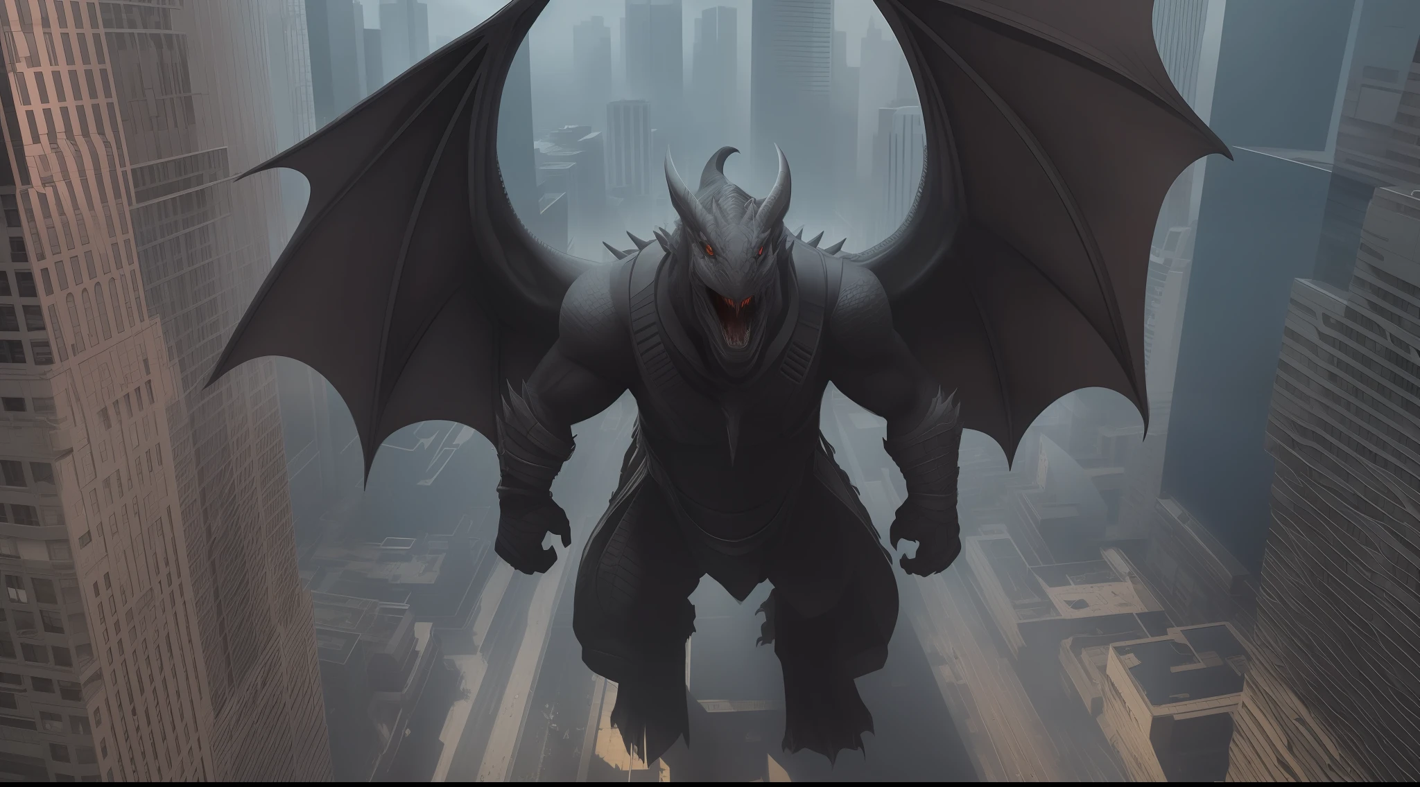 (best quality) an imposing dragon, third person perspective, angle from above, dark tones, ultra realistic, futuristic, realistic shadows