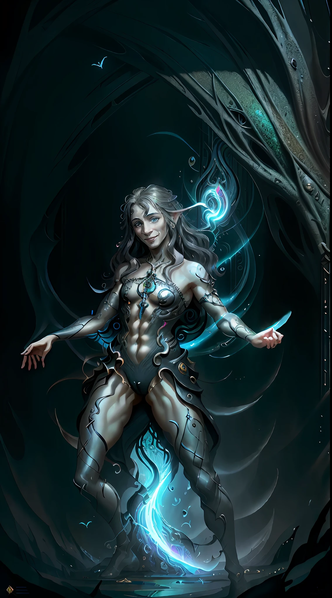 ((masterpiece, best quality, high quality)), 1boy, ((digital painting)), ((Gatekeeper of prompts)), (Gatekeeper, Key, Portal), Fantasy, Fine Art, Digital Art, (magic, mystery, ethereal), unique style, high texture, Intricate details, vivid colors, ((JRR Tolkien, Salvador Dali, Brian Froud)), absurdres, (Dynamic Pose, Vigilant Stance), Fantasy Art, Magic, Protector, Surreal, symbolic, (evil smile),