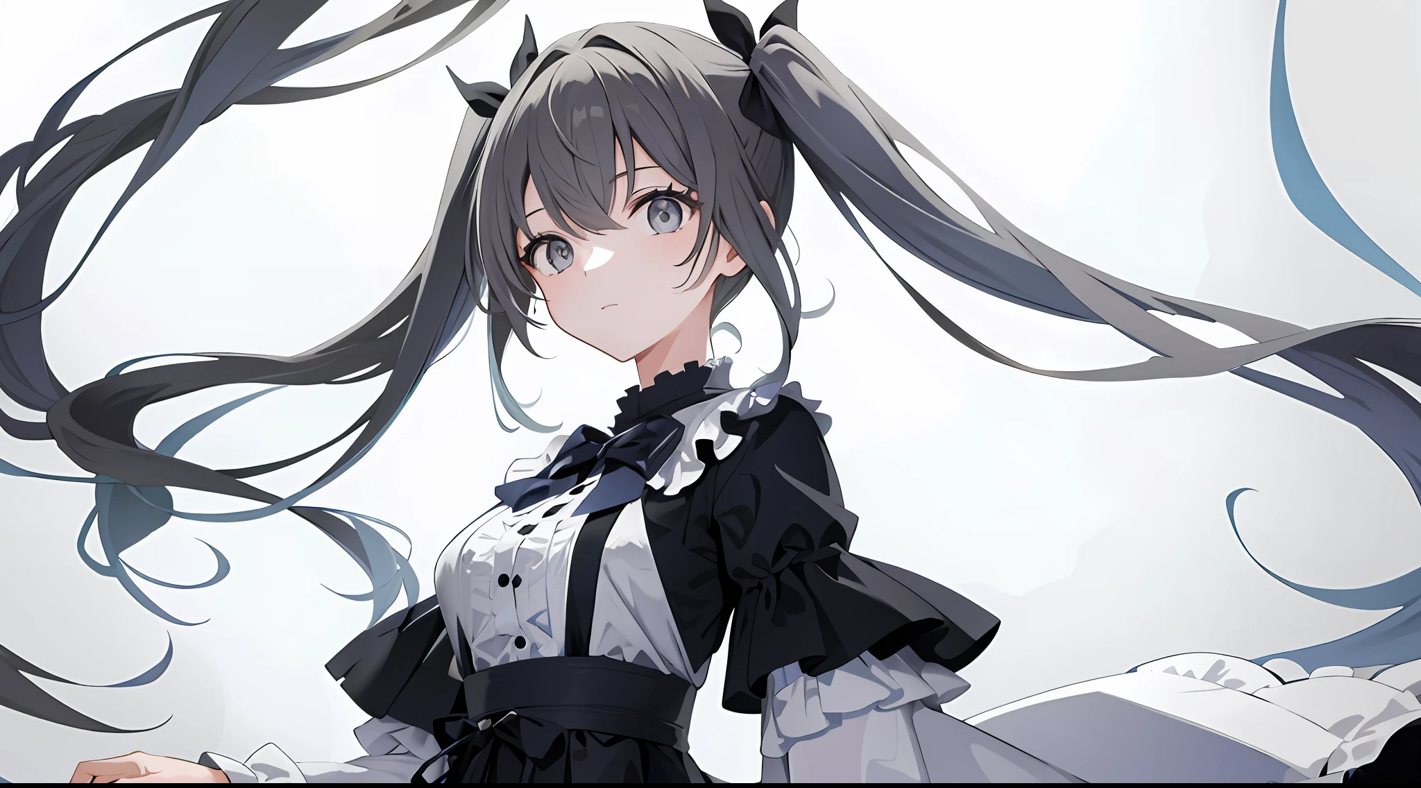 (masterpiece, best quality, hi-res:1.2), 1girl, solo, twintails,grey eyes,upper body,dress,
