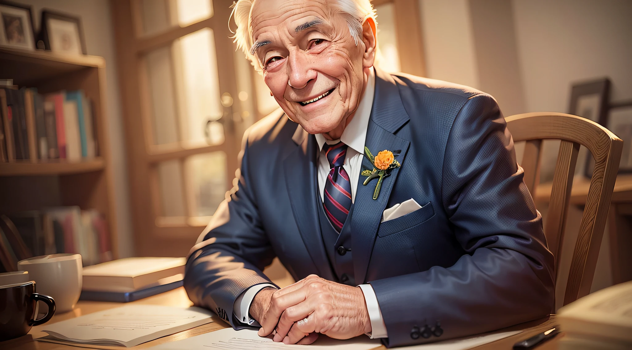 Old man in suit smiling --auto --s2