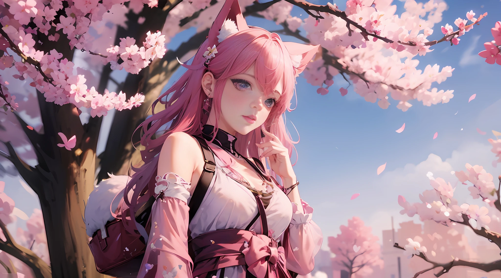 there is a woman with pink hair and a pink dress holding a bag, very beautiful anime cat girl, beautiful anime catgirl, anime girl with cat ears, realistic anime 3 d style, pink fox, 3 d anime realistic, anime style. 8k, anime style 4 k, photorealistic anime girl render, anime styled 3d, anime girl in real life