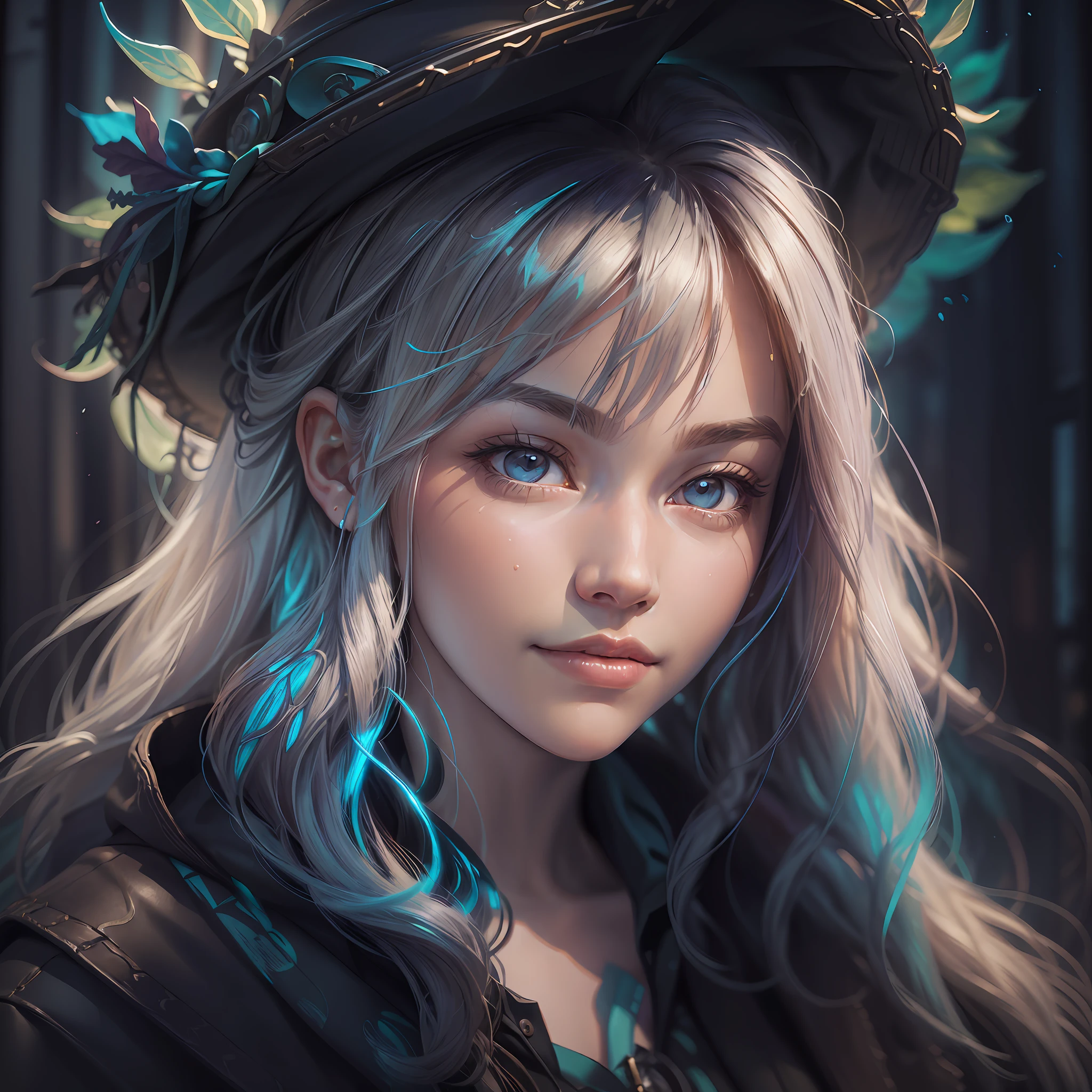 Hyperrealist portrait of female by david hockney and alphonse mucha,fantasy art, photo realistic, dynamic lighting, artstation, poster, volumetric lighting, very detailed faces, 4 k, award winning,, 1girl, in the dark, deep shadow, low key,cowboy shot,(official clothing:1.4) ,long hair,white hair, --auto --s2
