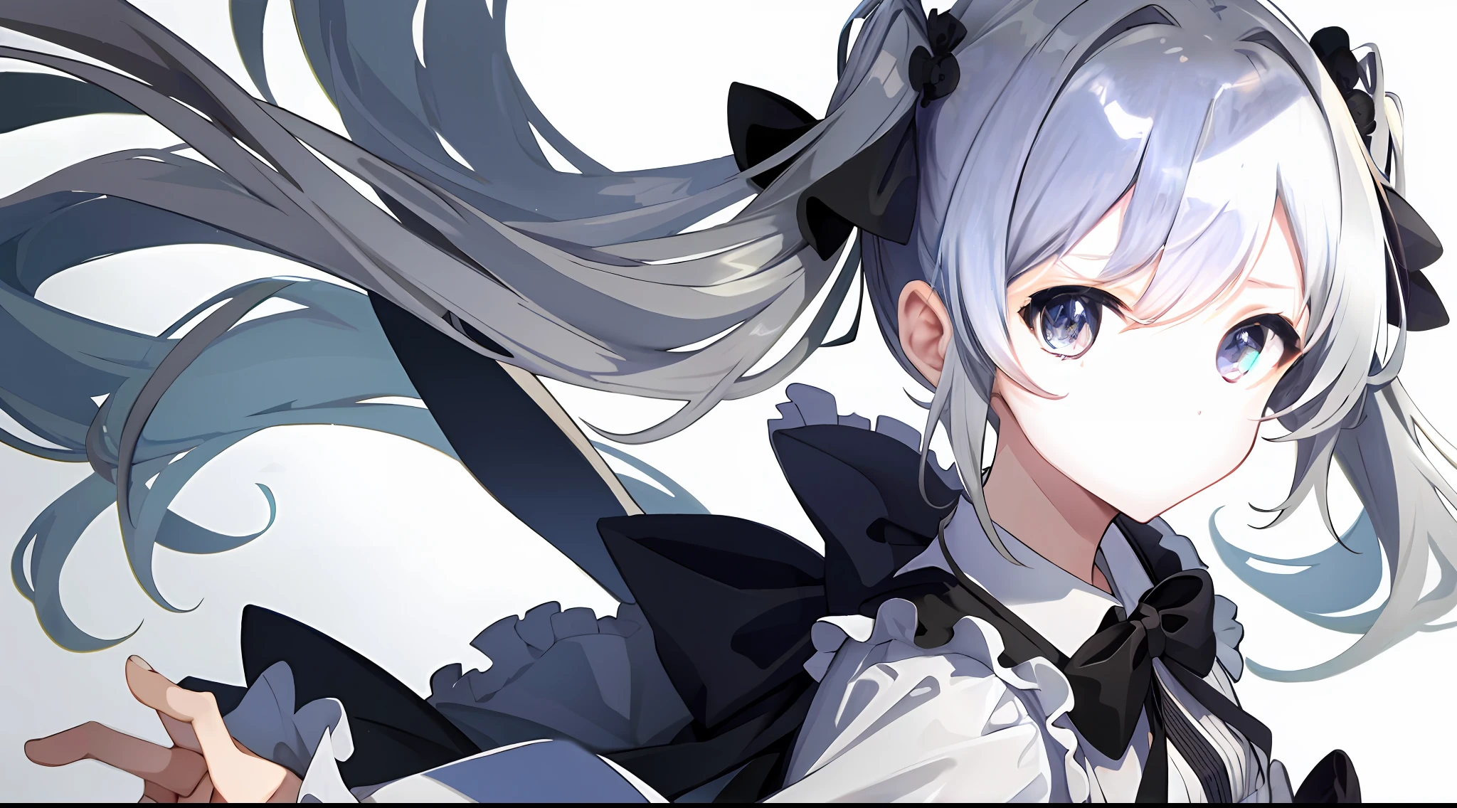 (masterpiece, best quality, hi-res:1.2), 1girl, solo, twintails,grey eyes,upper body,dress,