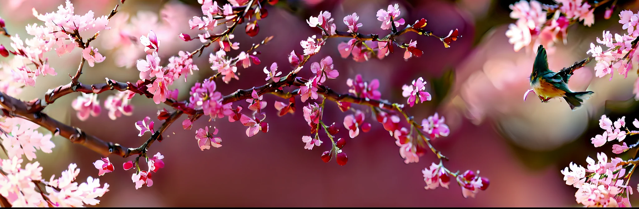 Sakura blossomed realistic tree, with a bird