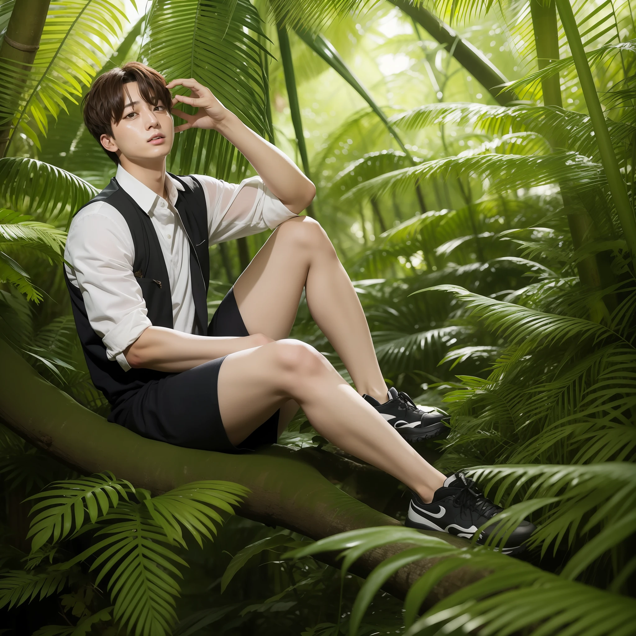 Jungkook in a tropical forest