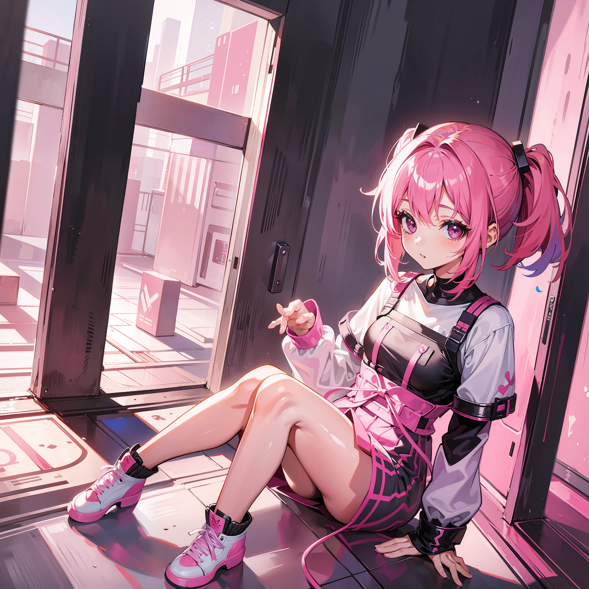 Girl with pink hair color anime paint cute