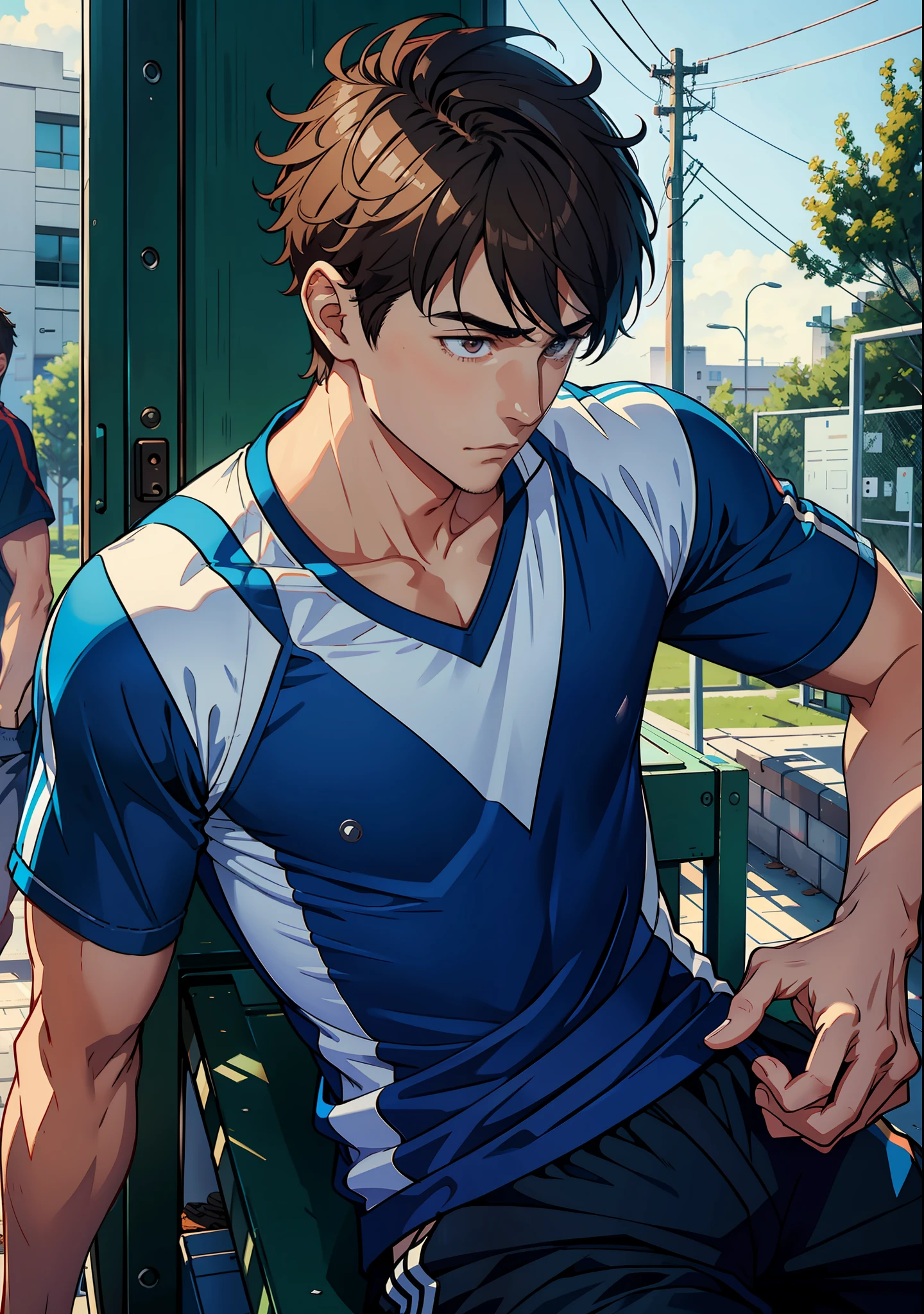 Duo, male interaction, Bl, student department, handsome dude, laid-back, sportswear