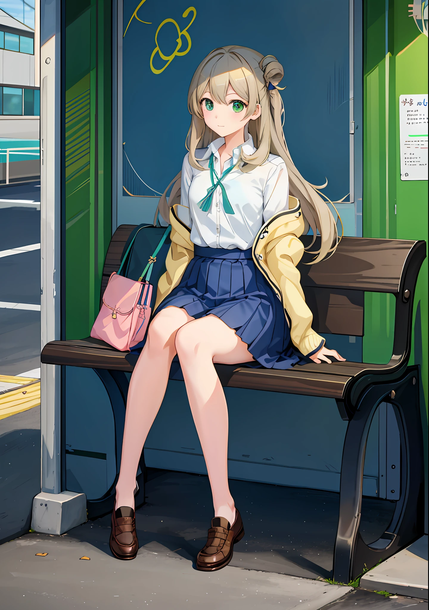 anime girl sitting on a bench eating a cookie, hanayamata, a hyperrealistic schoolgirl, realistic schoolgirl, anime visual of a cute girl, small curvy ****, hyperrealistic schoolgirl, magical school student uniform, school girl, mysterious coffee shop girl, full body portrait of a short!, cushart krenz key art feminine