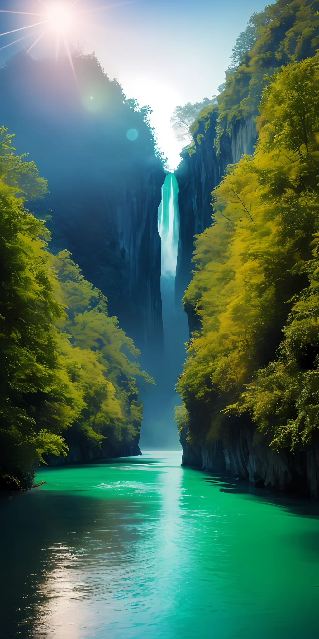 Analog style,ChromaV5,nvinkpunk,(extremely detailed CG unity 8k wallpaper),An image of a majestic river, trees on the sides, tiny waterfall, intense fog ,award winning photography, Chromatic Aberration, Detailed , HDR, Bloom, style by Monet, Pissarro, and Sisley ,trending on ArtStation, trending on CGSociety, art by midjourney