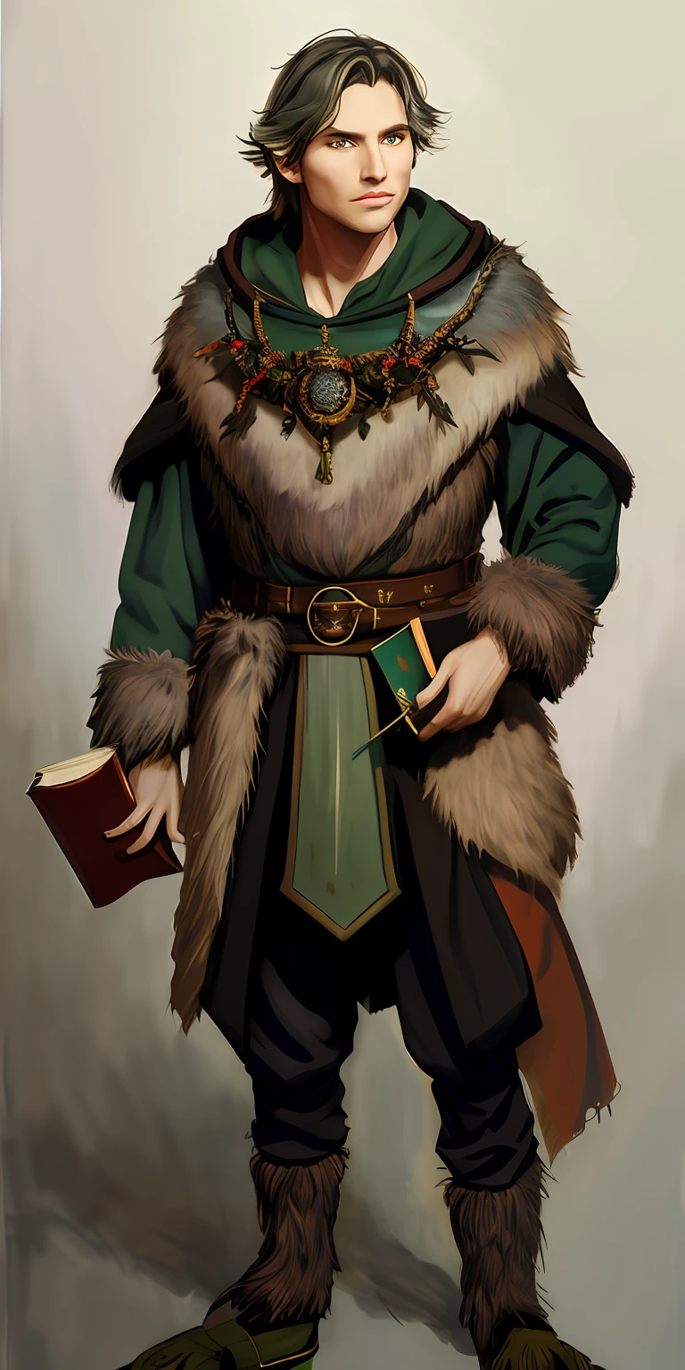 A rogue bard magic kitsune, with black and dark blue fur, doctor by profession, with 4 syrups