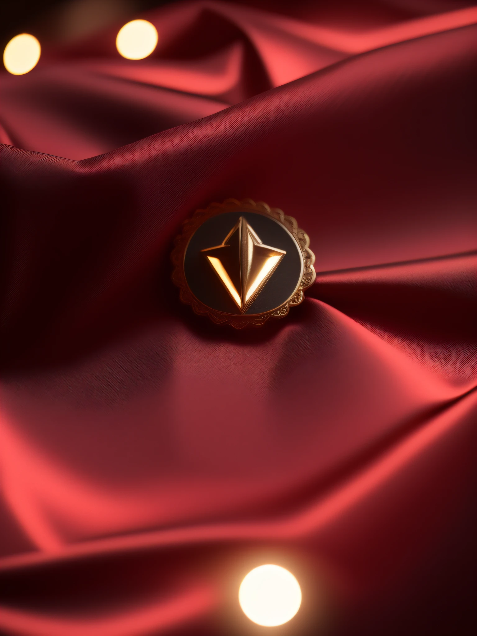 Smooth, pleated, (red satin: 1), metallic, (small badge: 0.5), soft volumetric light, (backlight: 1), (cinematic: 1.3), (intricate details: 1), (ArtStation: 1.2)