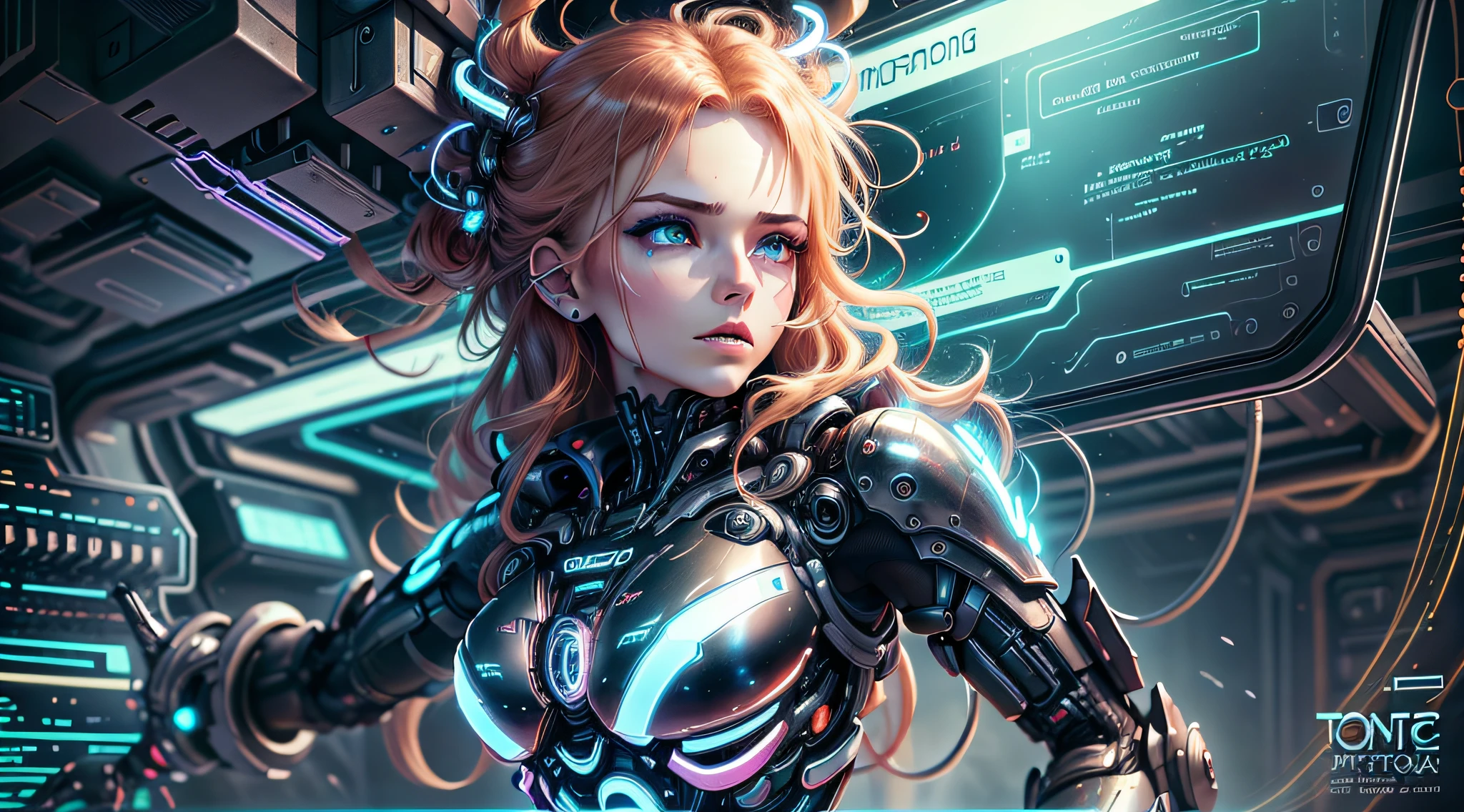 best quality, ultra-detailed CG art: 1.2], floating, mysterious scene, neon lights, shrouded in mist, techpunk aesthetic, androgynous figure, beautiful eyes, cybernetic makeup, vibrant hair: strawberry blonde, embedded with circuits, electric blue stripes, dynamic pose, bright environment, energy distortion, ptercodactyl, night sky. --auto --s2
