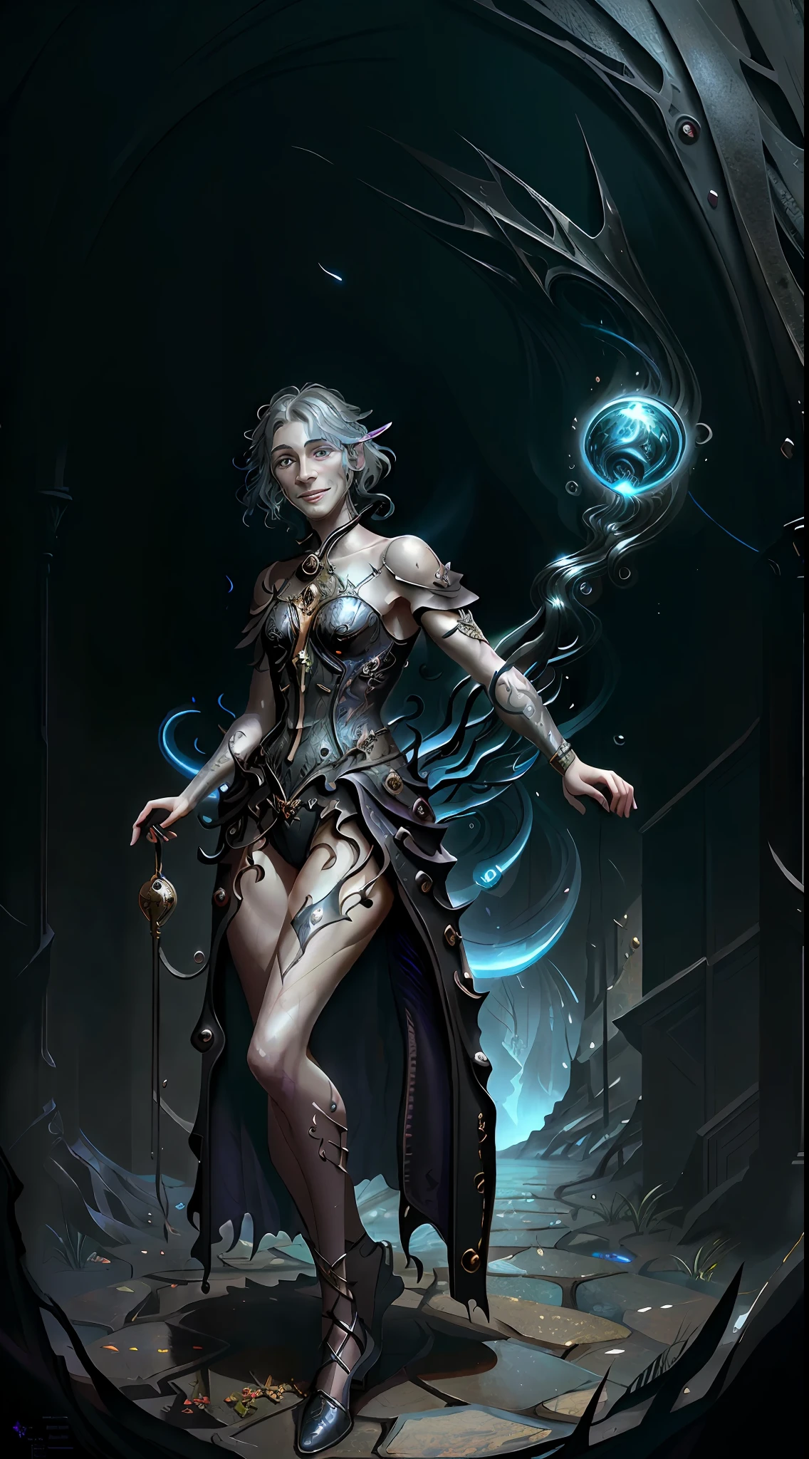 ((masterpiece, best quality, high quality)), 1boy, ((digital painting)), ((Gatekeeper of prompts)), (Gatekeeper, Key, Portal), Fantasy, Fine Art, Digital Art, (magic, mystery, ethereal), unique style, high texture, Intricate details, vivid colors, ((JRR Tolkien, Salvador Dali, Brian Froud)), absurdres, (Dynamic Pose, Vigilant Stance), Fantasy Art, Magic, Protector, Surreal, symbolic, (evil smile),