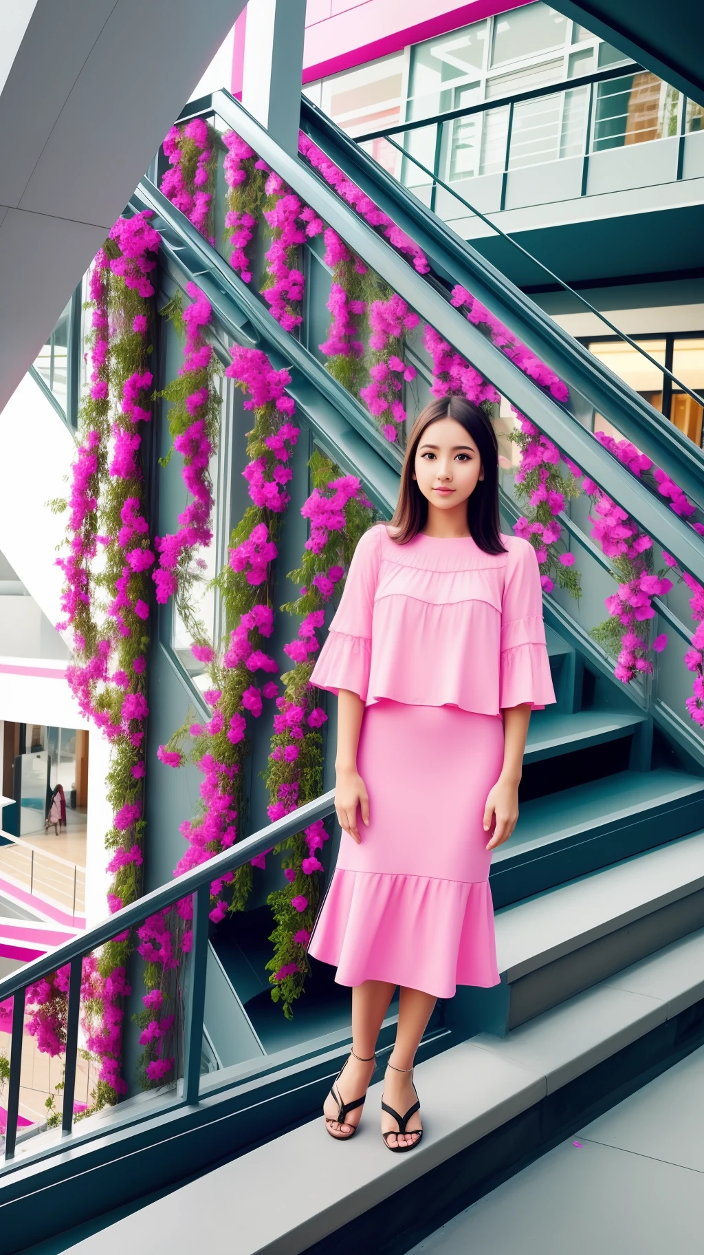 a pretty girl dressed pink colour