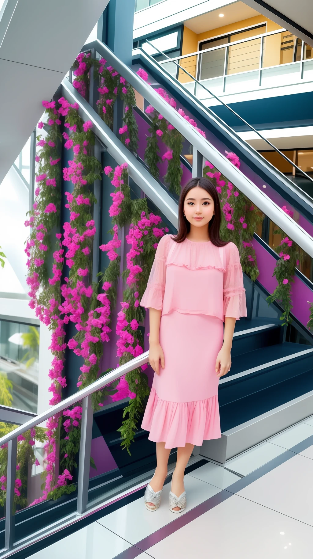 a pretty girl dressed pink colour