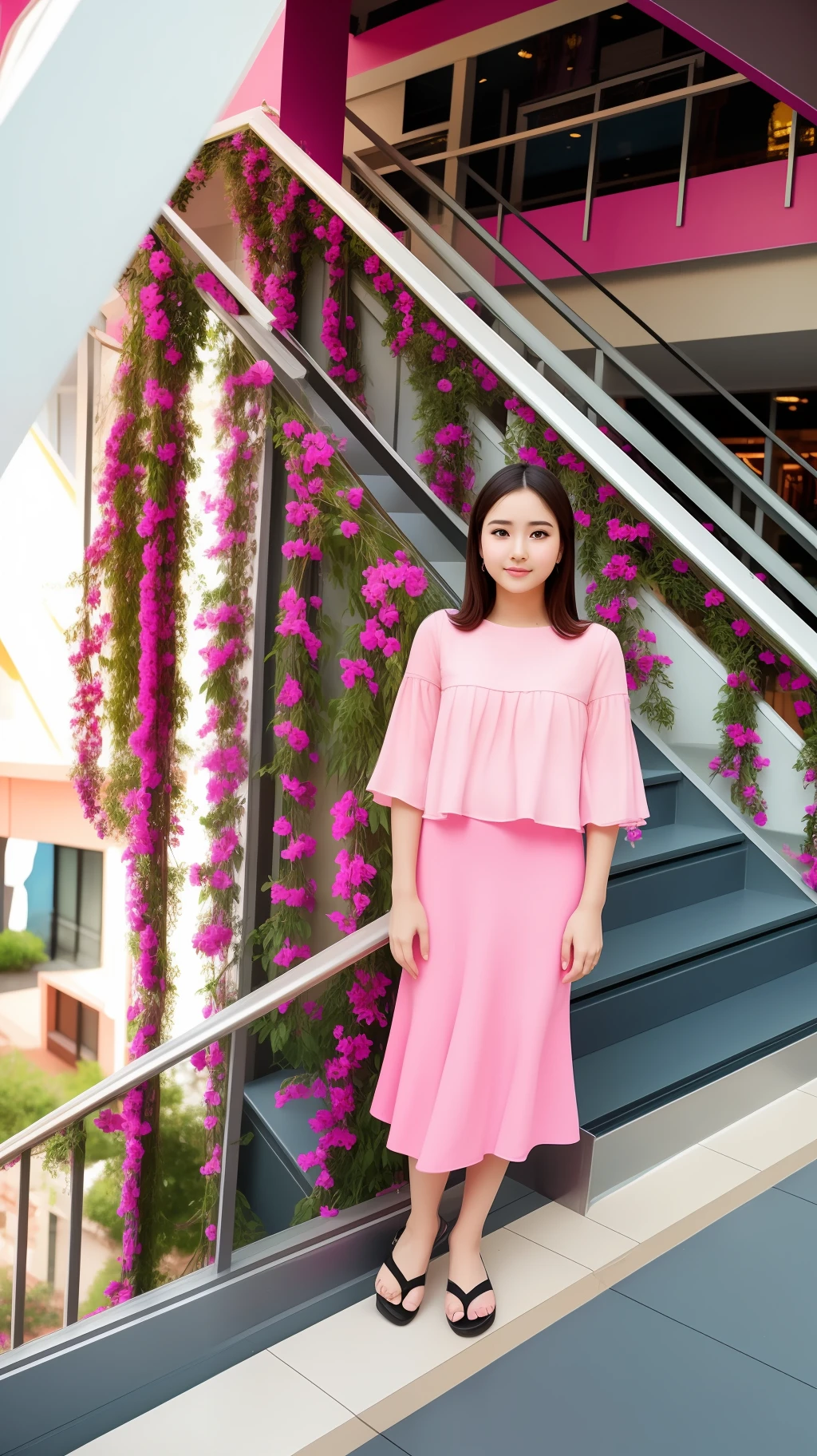 a pretty girl dressed pink colour