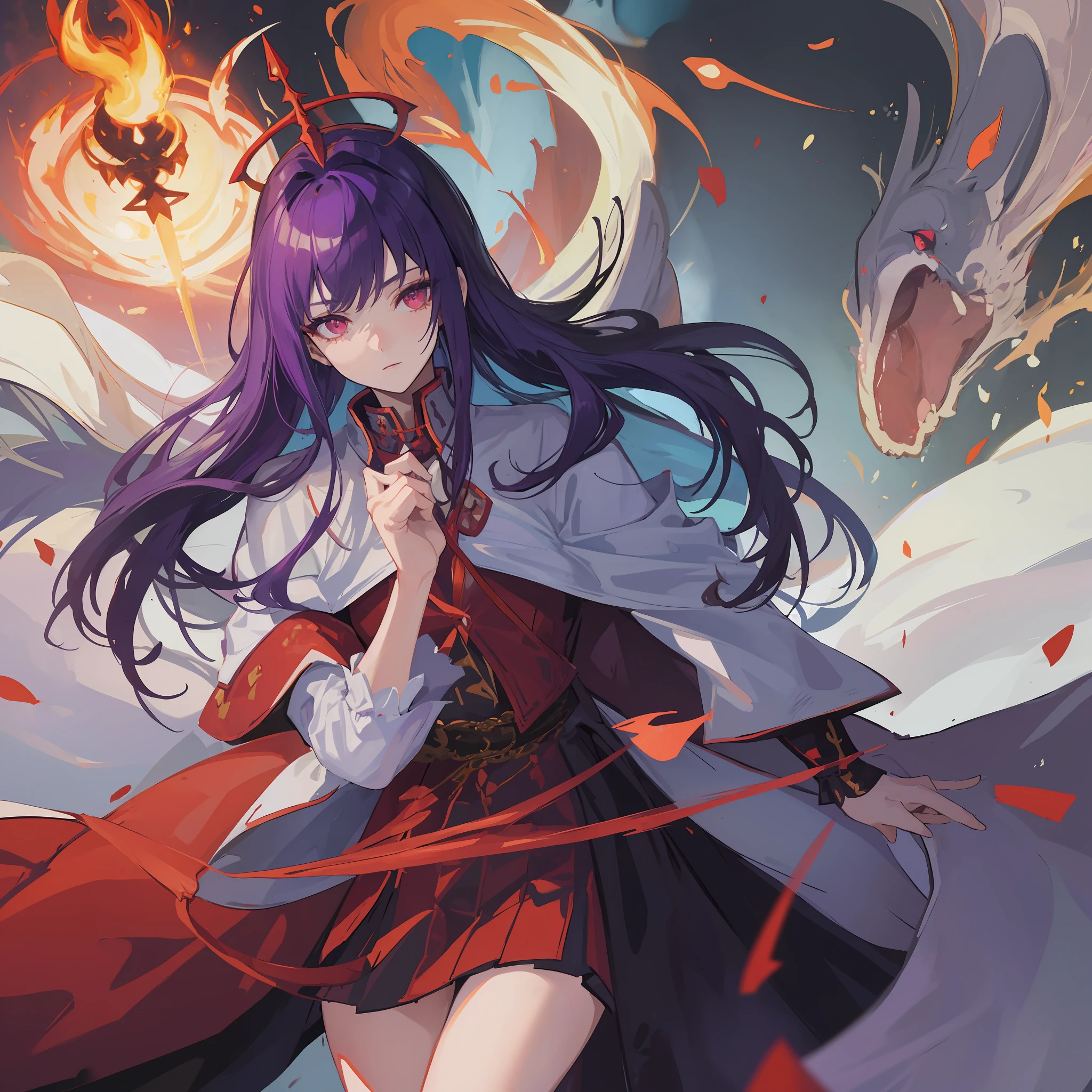 Anime girl with purple hair and long purple hair in a red dress - SeaArt AI