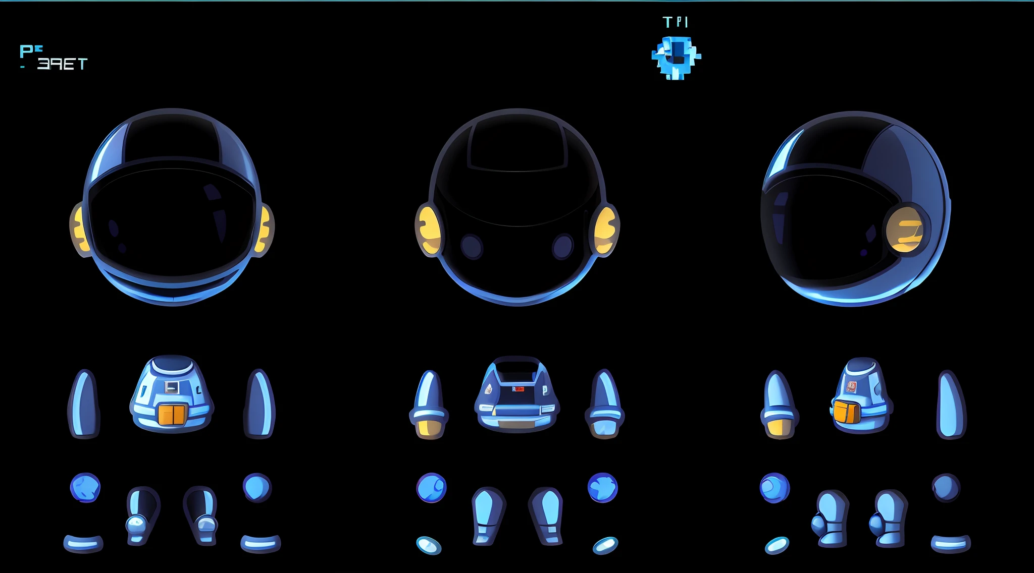 a close up of a person in a space suit with different views of the space, sprite sheet, psd spritesheet, spritesheet, game concept art sprite sheet, 2 d sprites asset sheet, 2 d sprite, vfx spritesheet!!!!!, tintoy characterdesign robot, humanoid character, 2 d sprites, set of high quality hd sprites