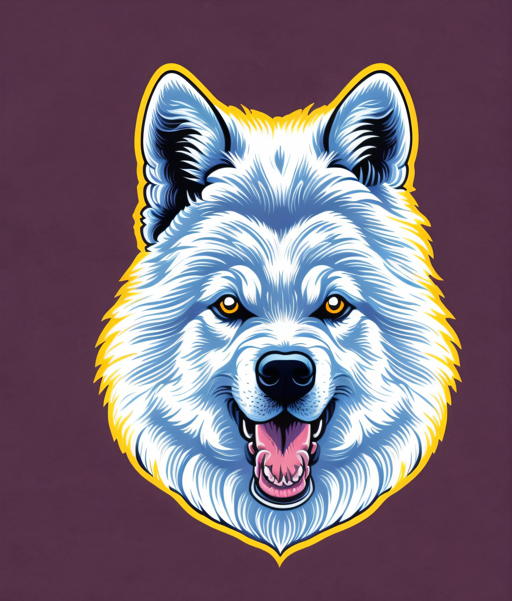 Samoyeda breed dog, colorful, vintage style, (t-shirt design), realistic volumetric light of masterpiece