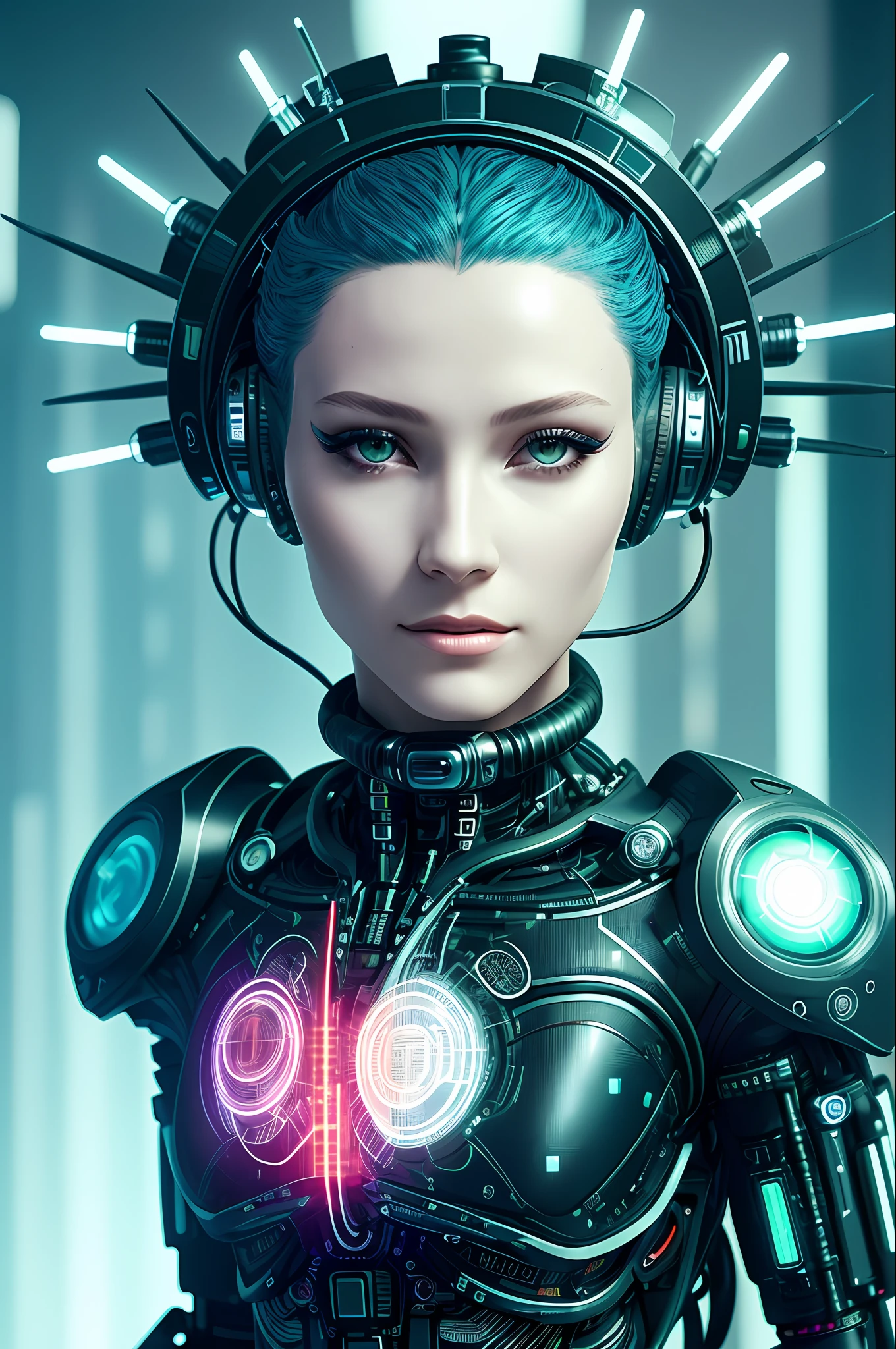 On-Head Humanoid Electronic Systems | Cyborg Woman | With a detailed brain you can see| With a delicate heart that can be seen| Fio de cabo muscular Realistic skin| Biopunk | Cybernetics | Cyberpunk | Canon M50 | 100mm| Sharp Focus | Kindly| Hyperrealism | Very detailed| Intricate Details | Vascular | emerald eyes