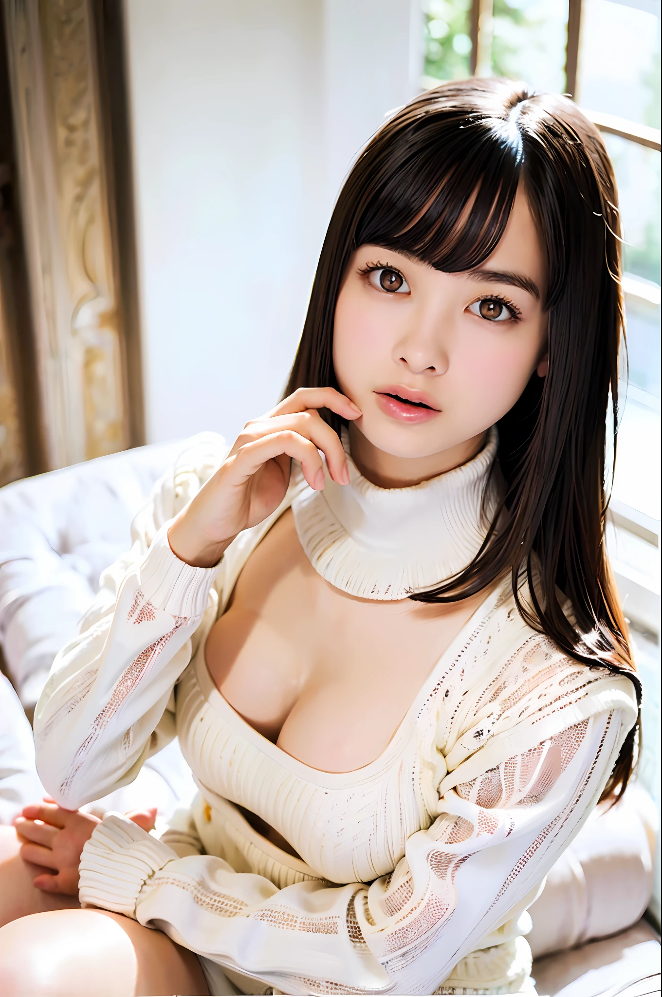 ((top quality, 8k, masterpiece: 1.3)), Sharp Focus: 1.2, Beautiful woman with perfect figure: 1.4, Slender abs: 1.2, Wet body: 1.5, Highly detailed face and skin texture, detailed eyes, micro bikini, double eyelids, raising hands, (shower, white water)), (pose)), ((seductive)), (sitting, spreading legs)), (drenched breasts)), night, bed, perfect body, white skin, cleavage, (tongue out: 1.2), (eyes raised: 1.3), (wet body and T-back: 1.2), photoreality (1.4)), raw photo, single woman, super delicate face Japan, delicate eyes, delicate eyes, , thin smile, (black underwear with holes: 1.2), (large: 2), (crotch open: 1.5), (chest focus: 1.2), focus: 1.2, Slim abdomen: 1.2, sharp (perspective: chest): 1.1, highly detailed face and skin texture, detailed eyes, sexy, (realistic, photorealistic: 1.9). One girl. Japanese. female, the tip of the protruding out. Areola protrudes. The shape of the pubic area is clearly visible. A lot of lashes. Pubic hair. Bristles on the lower abdomen. Thin. The crotch is open. I'm big and almost spilling out of my bra. Very pubic hair. Pubic hair is very protruding. Virgin Killer Sweater