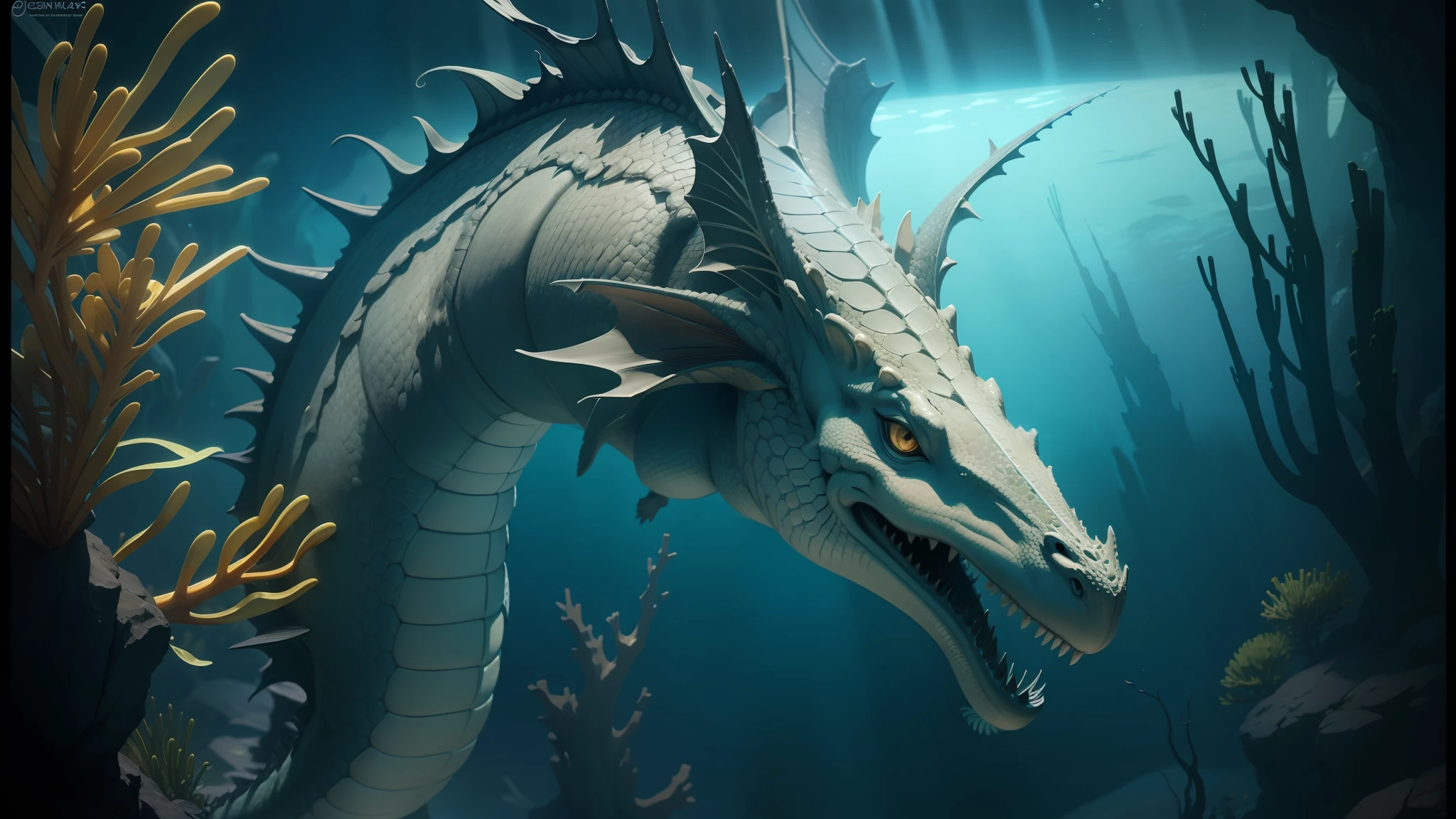 there is a dragon with a long neck and a long tail, underwater sea dragon, underwater sea dragon full body, sea dragon, leafy sea dragon, sea horse, full view of seahorse, sea serpent, seahorse, underwater sea monster, 8 k ultra realistic creature, european dragon, cgsociety 9, cgi art, amazing space creature 4 k, realistic lance --auto --s2