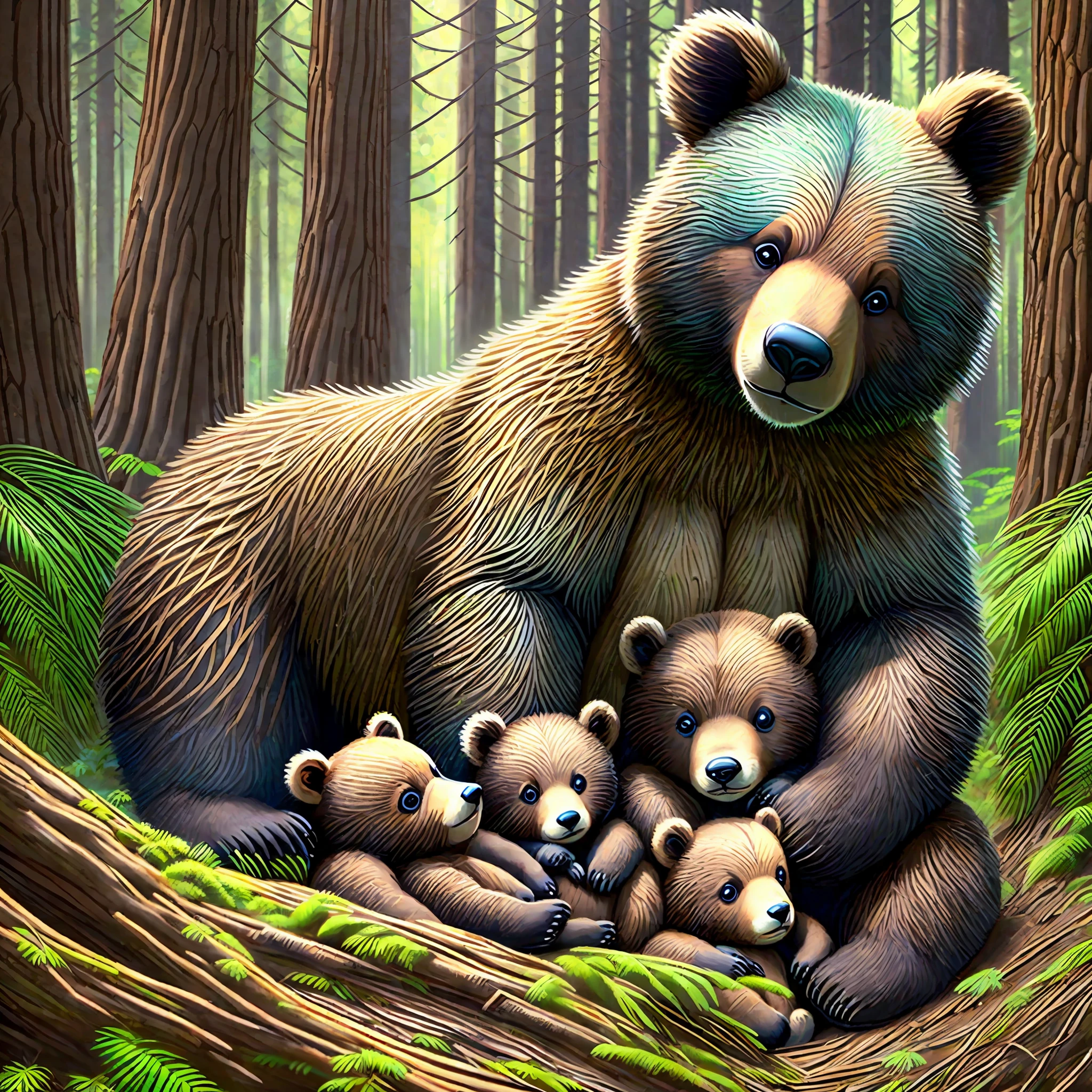 The mother bear in the forest gave birth to several cute bears --auto --s2