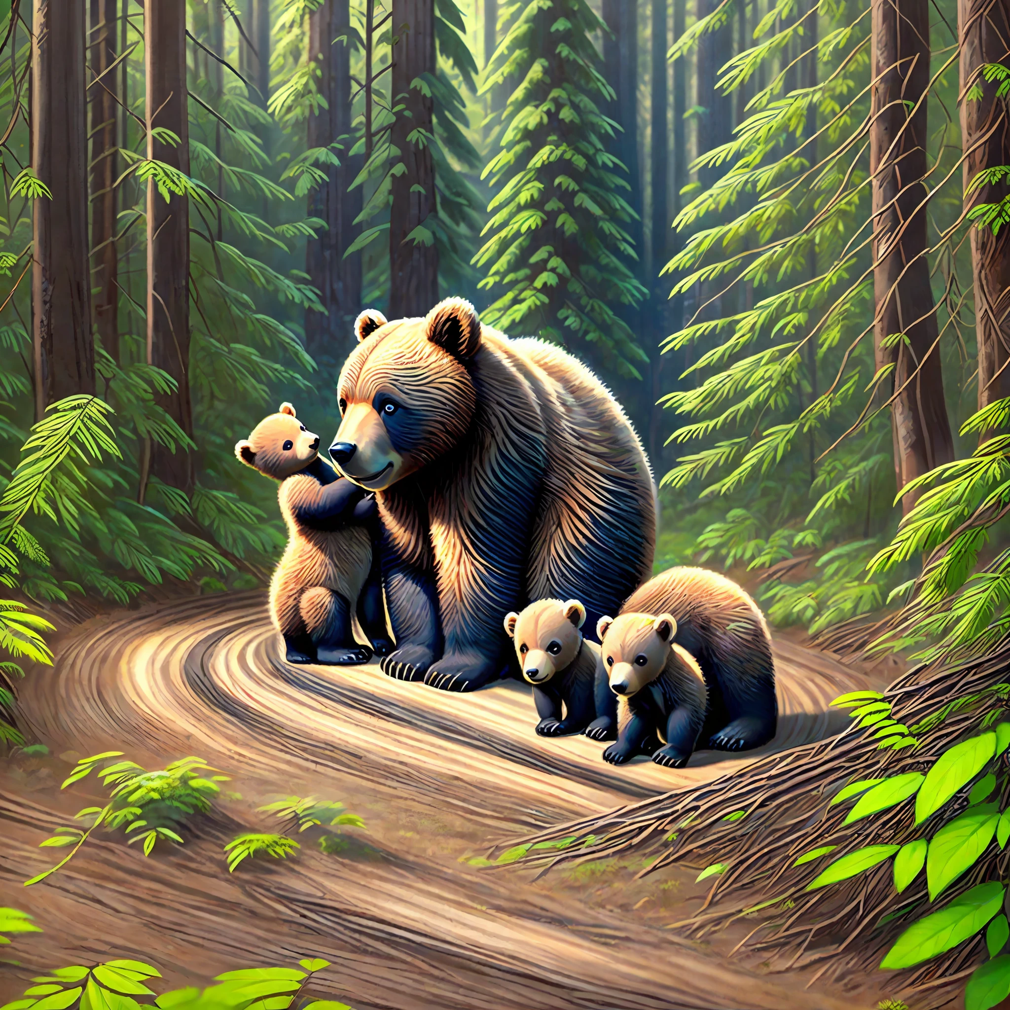 The mother bear in the forest gave birth to several cute bears --auto --s2