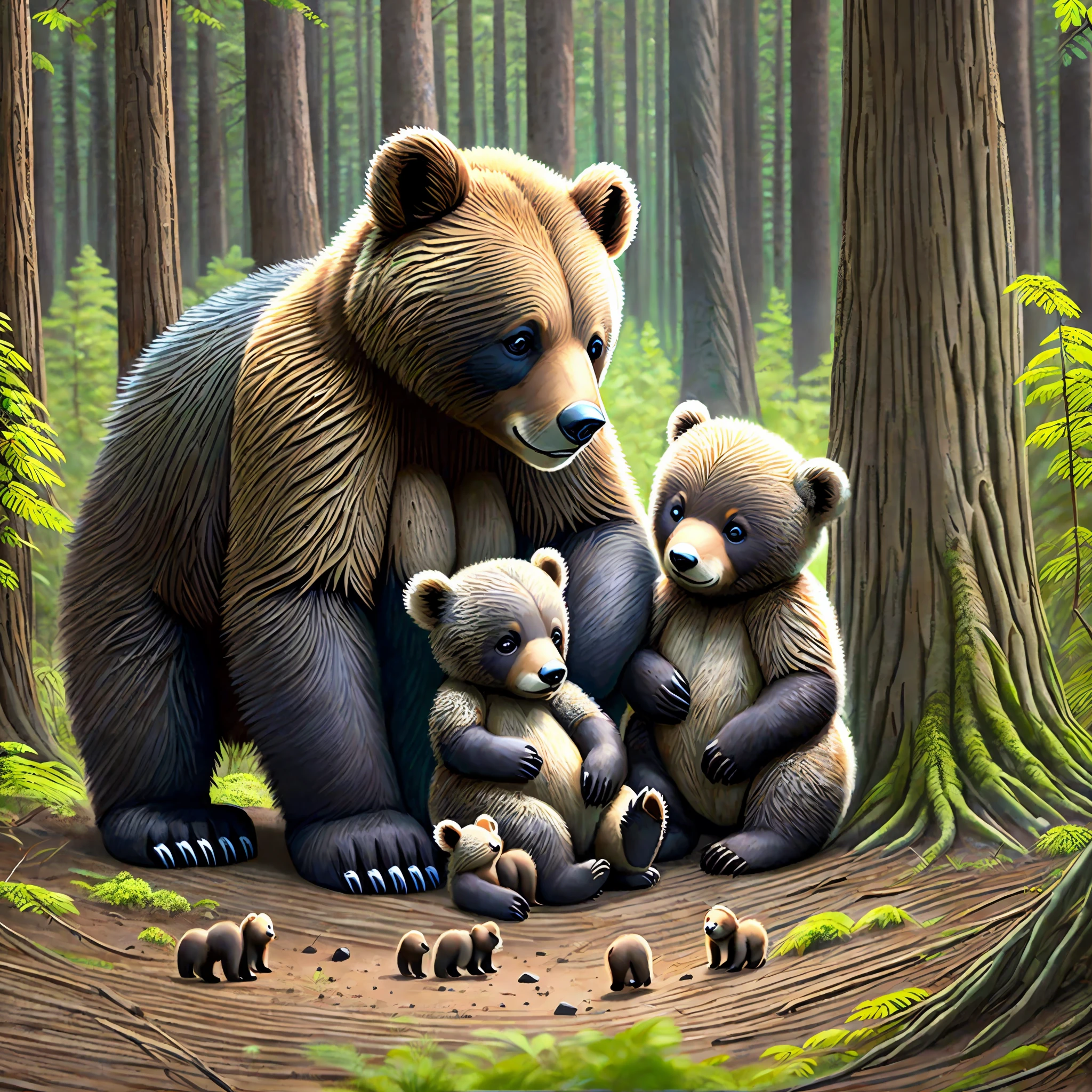 The mother bear in the forest gave birth to several cute baby bears --auto --s2