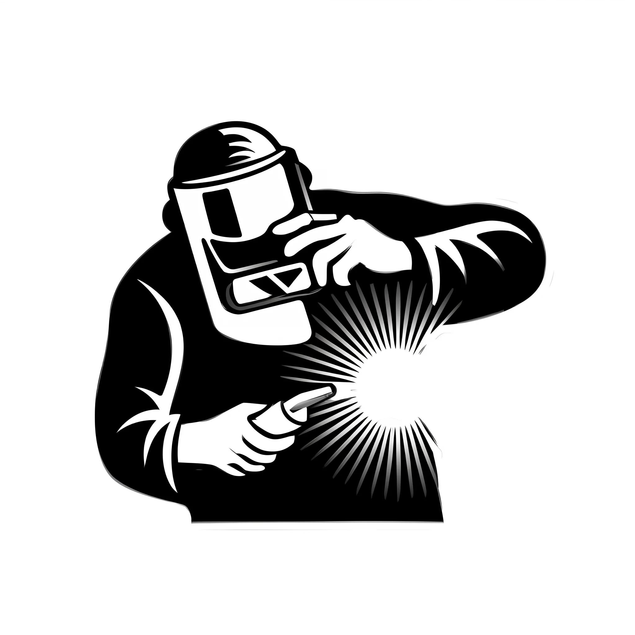 Man welder, black and white, vintage style, (T-shirt design), realistic volumetric light of masterpiece, white background.