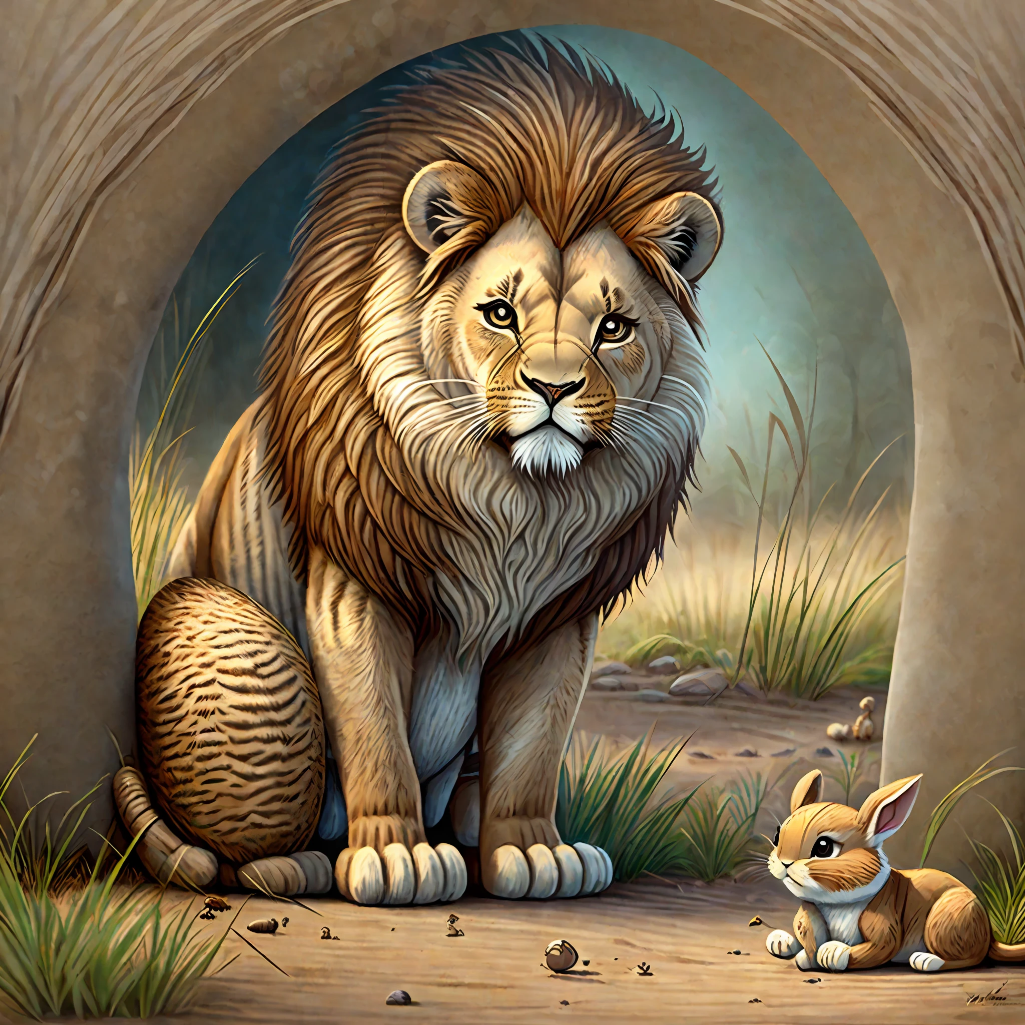 The lion growled at the little rabbit, and the little rabbit was so scared --auto --s2